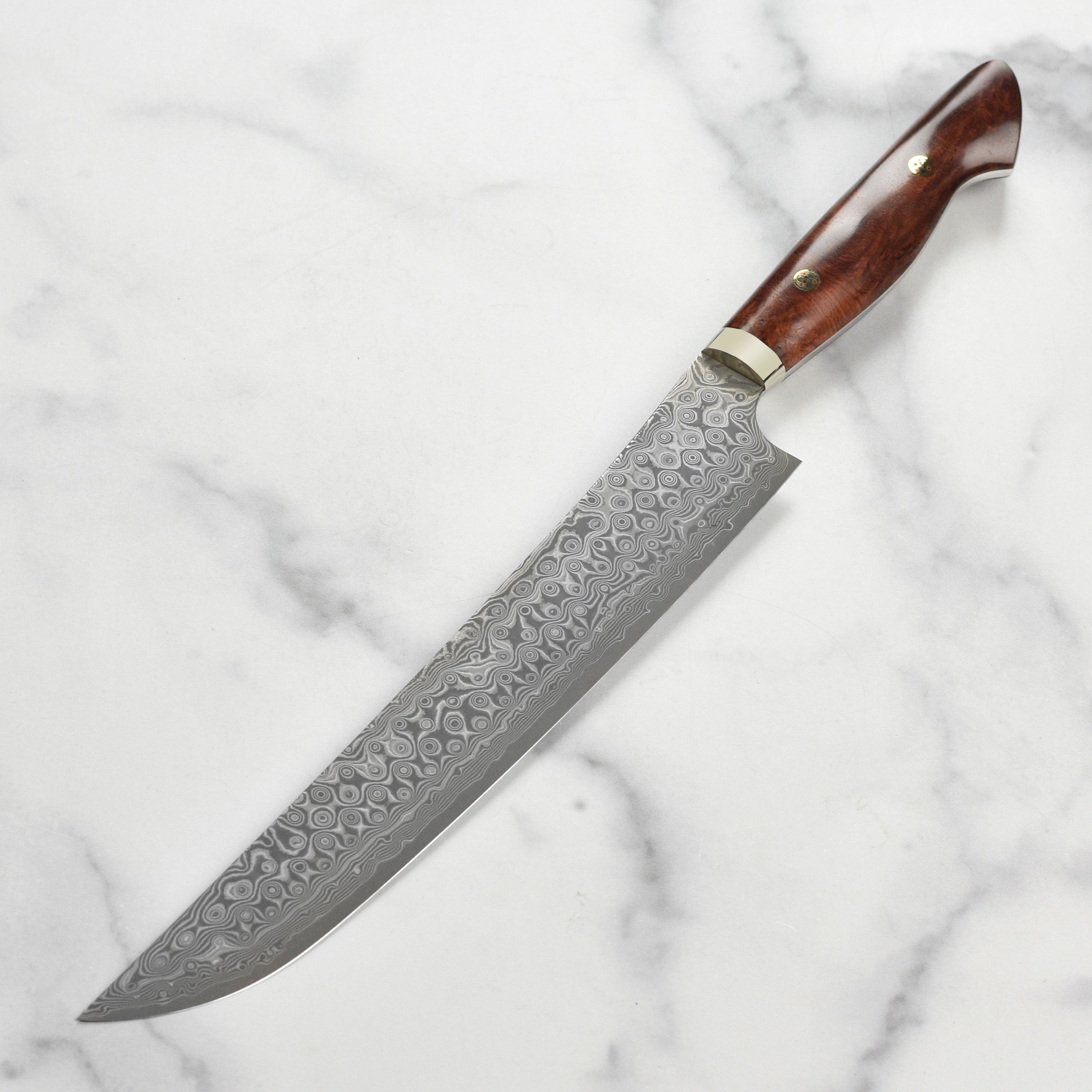 Premium Sakimaru Sujihiki Knife with Quince Wood Handle - angled view