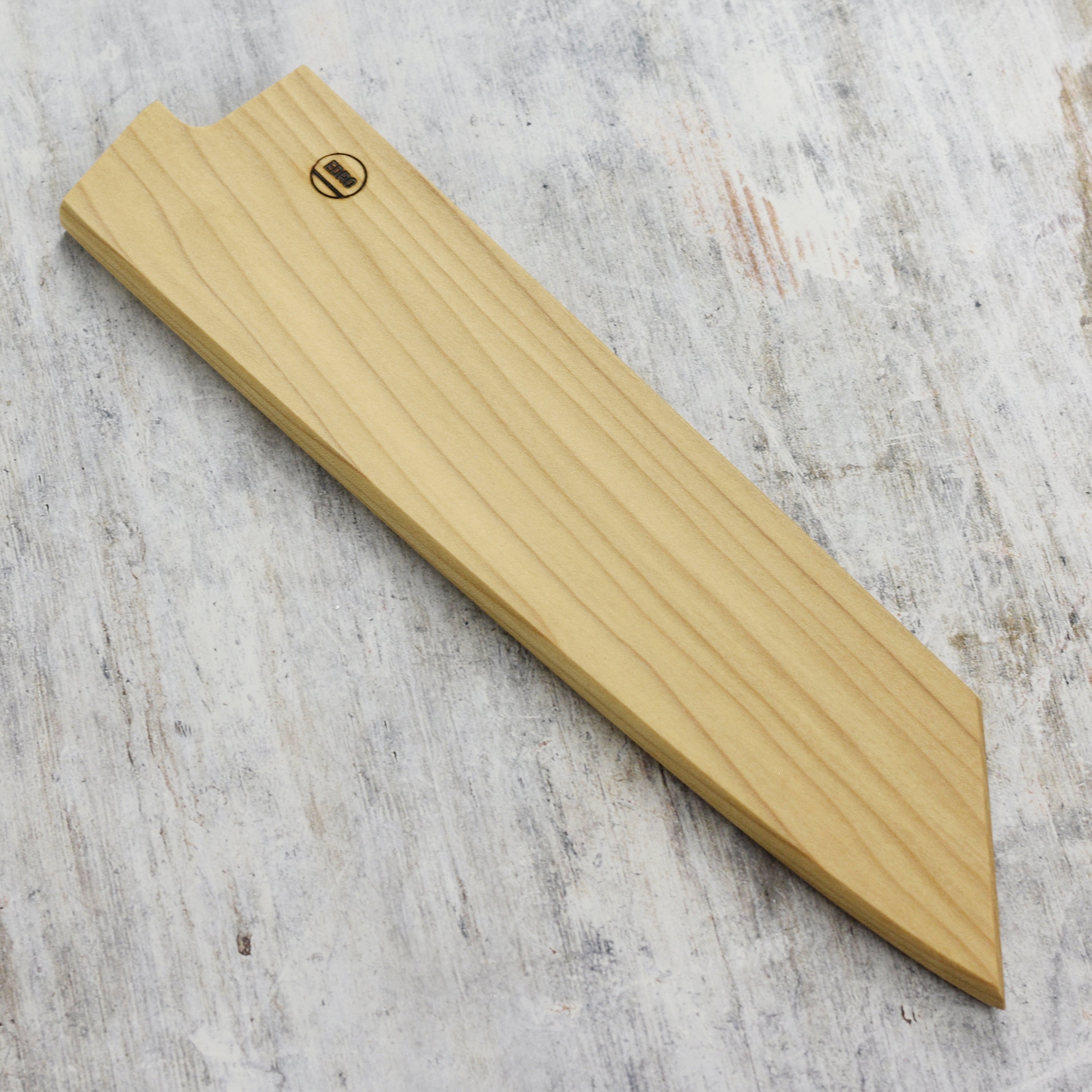 Top view of EdroShield magnetic knife holder showcasing poplar wood texture and blade slot