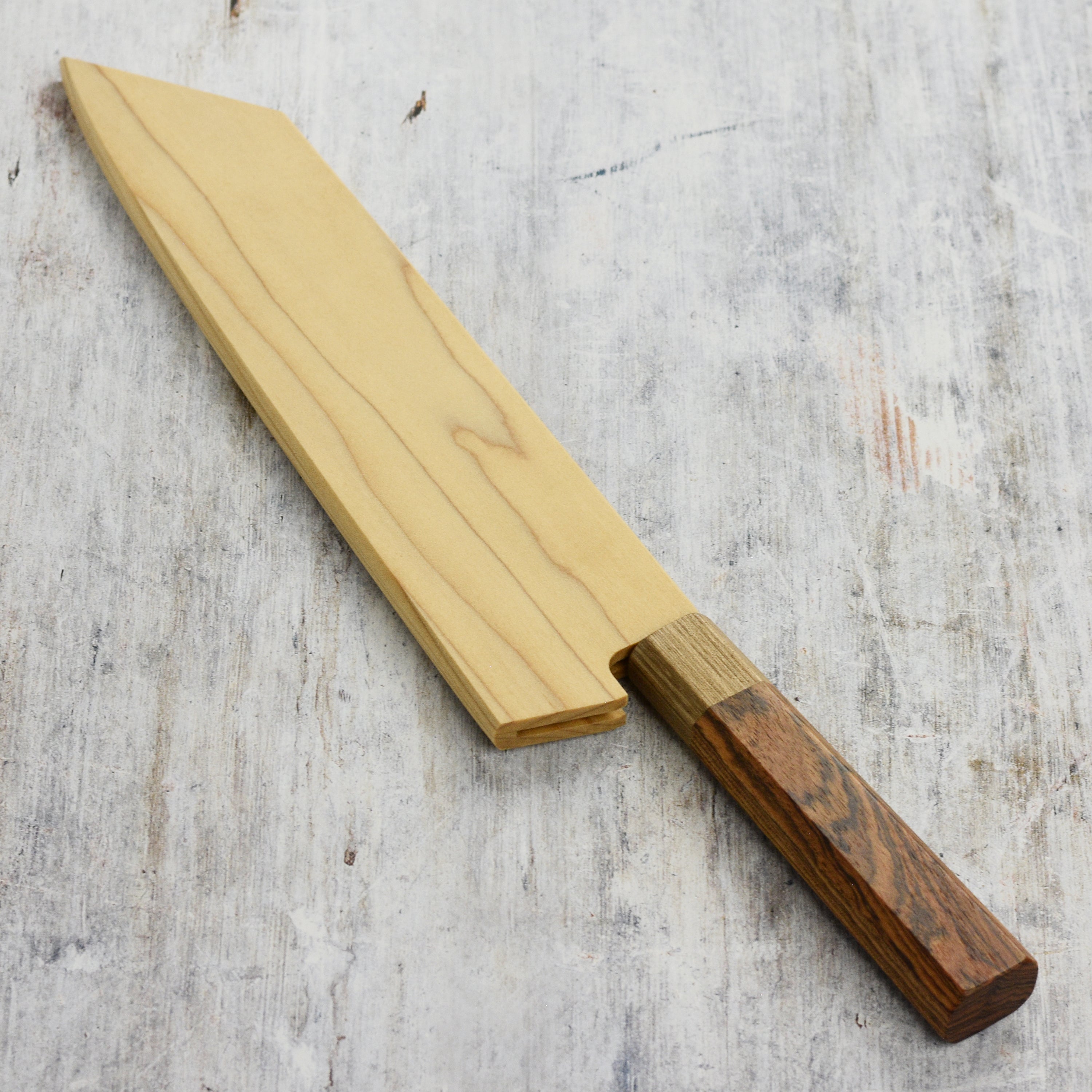 Top view of EdroShield magnetic knife holder showcasing poplar wood texture and blade slot