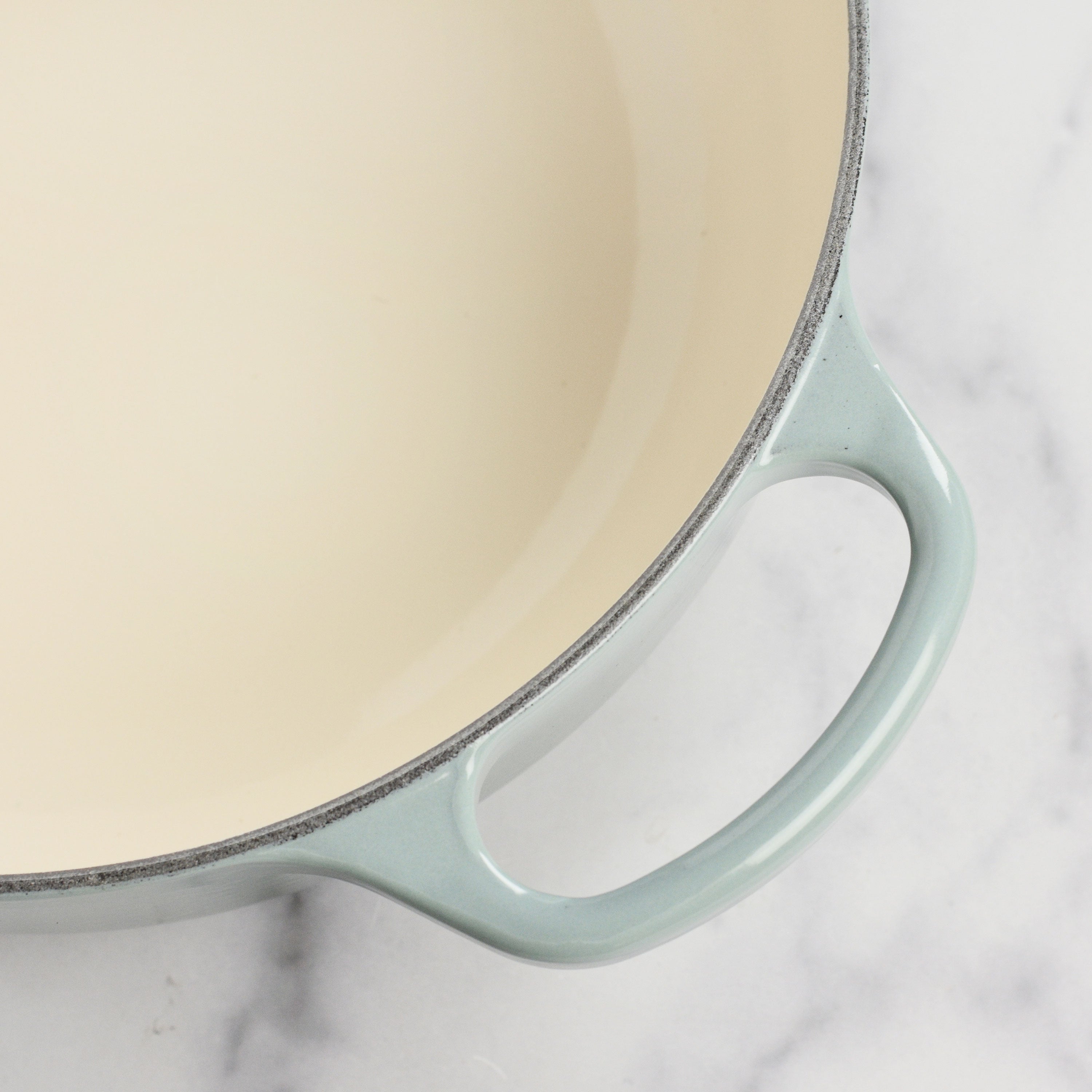 Le Creuset 3.5-quart Dutch oven with ergonomic handles from an angle