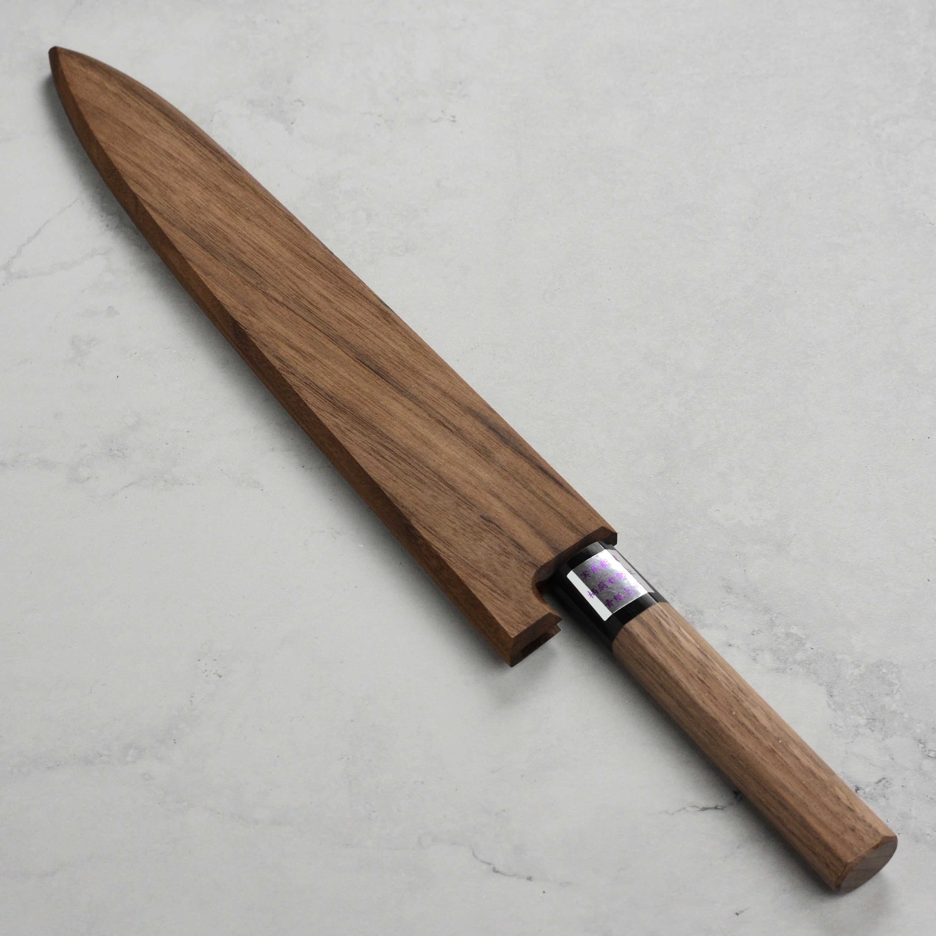 Side profile showcasing thickness and smooth finish of best walnut magnetic knife saya