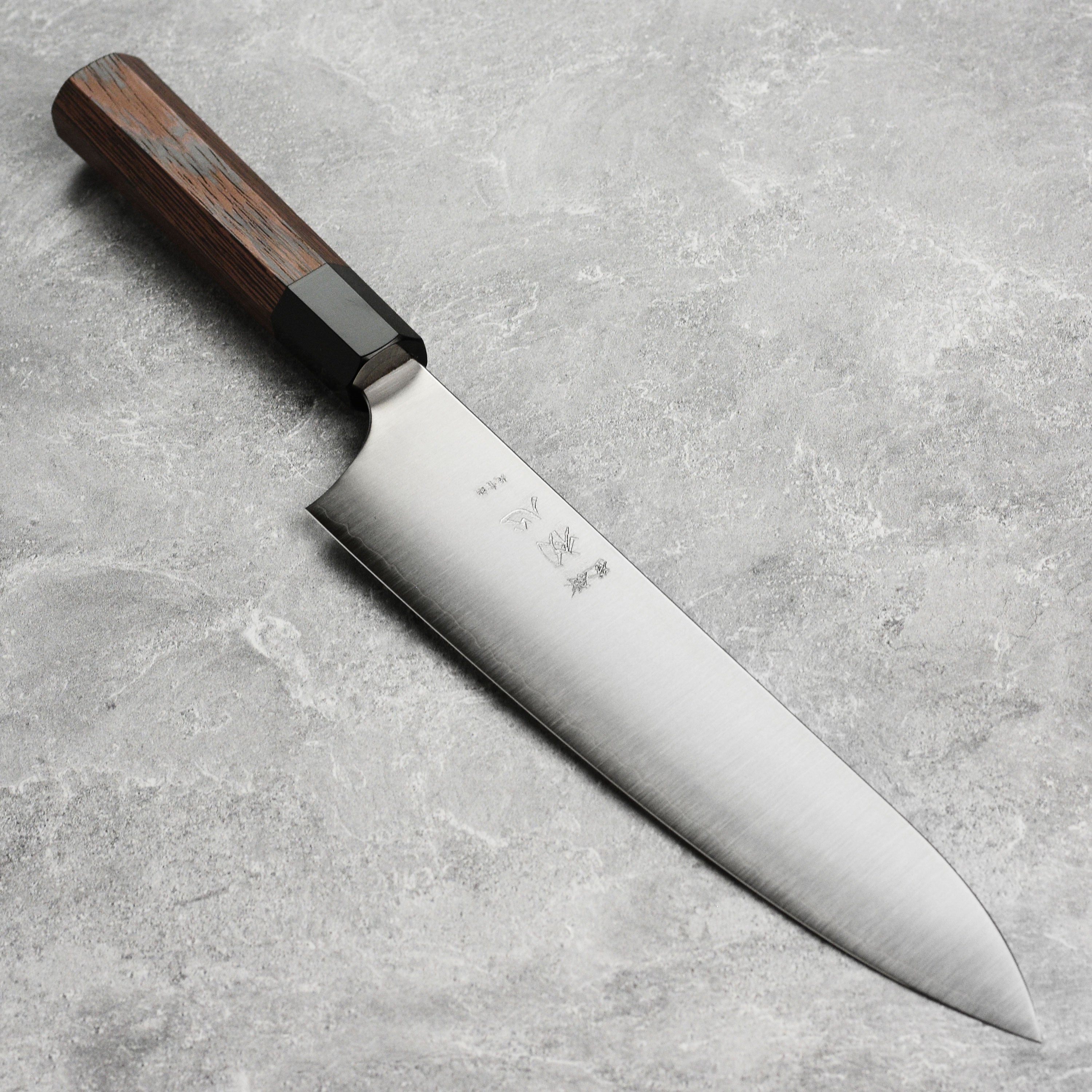 Hatsukokoro Hayabusa Aogami Super Gyuto blade close-up for precision slicing