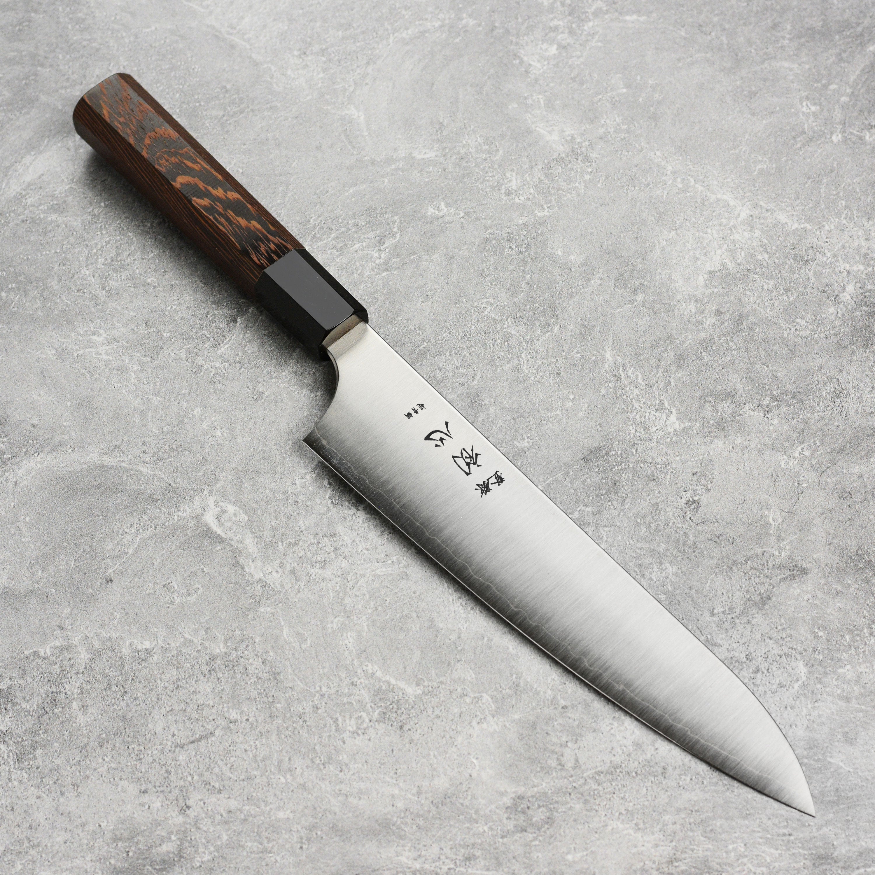 Hatsukokoro Hayabusa Aogami Super Gyuto blade detail showing sharp edge