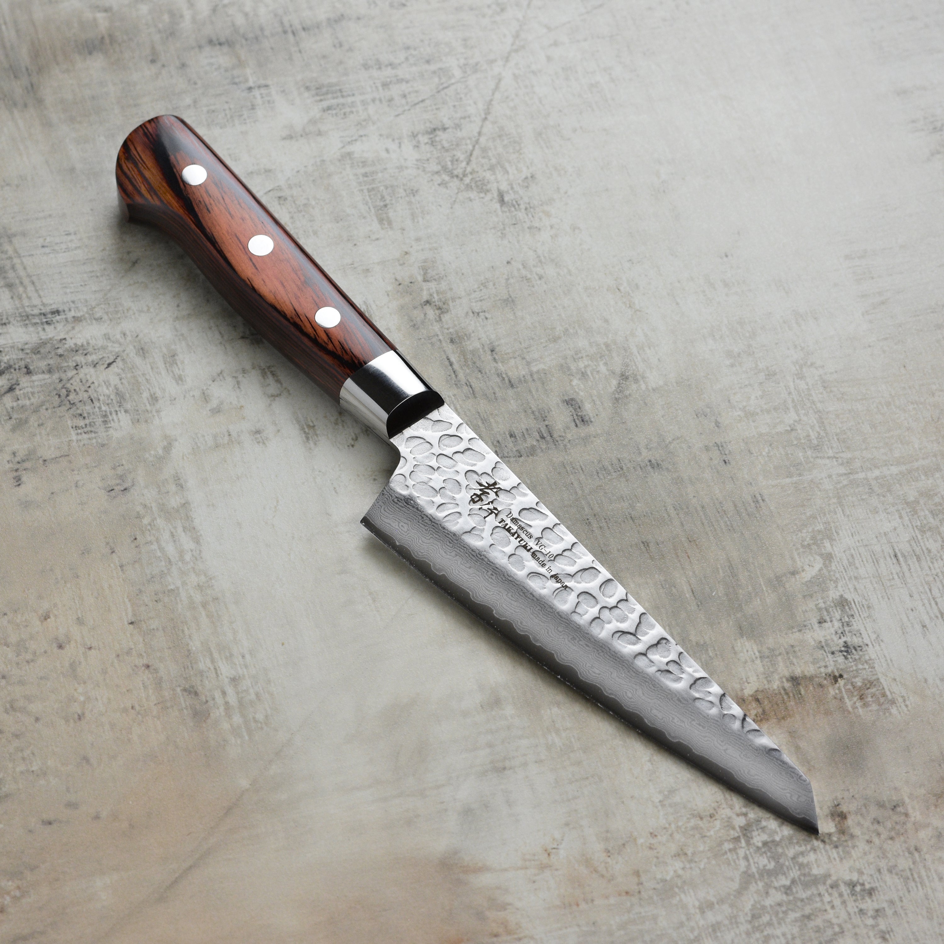Takayuki Damascus Honesuki knife blade with hammered finish