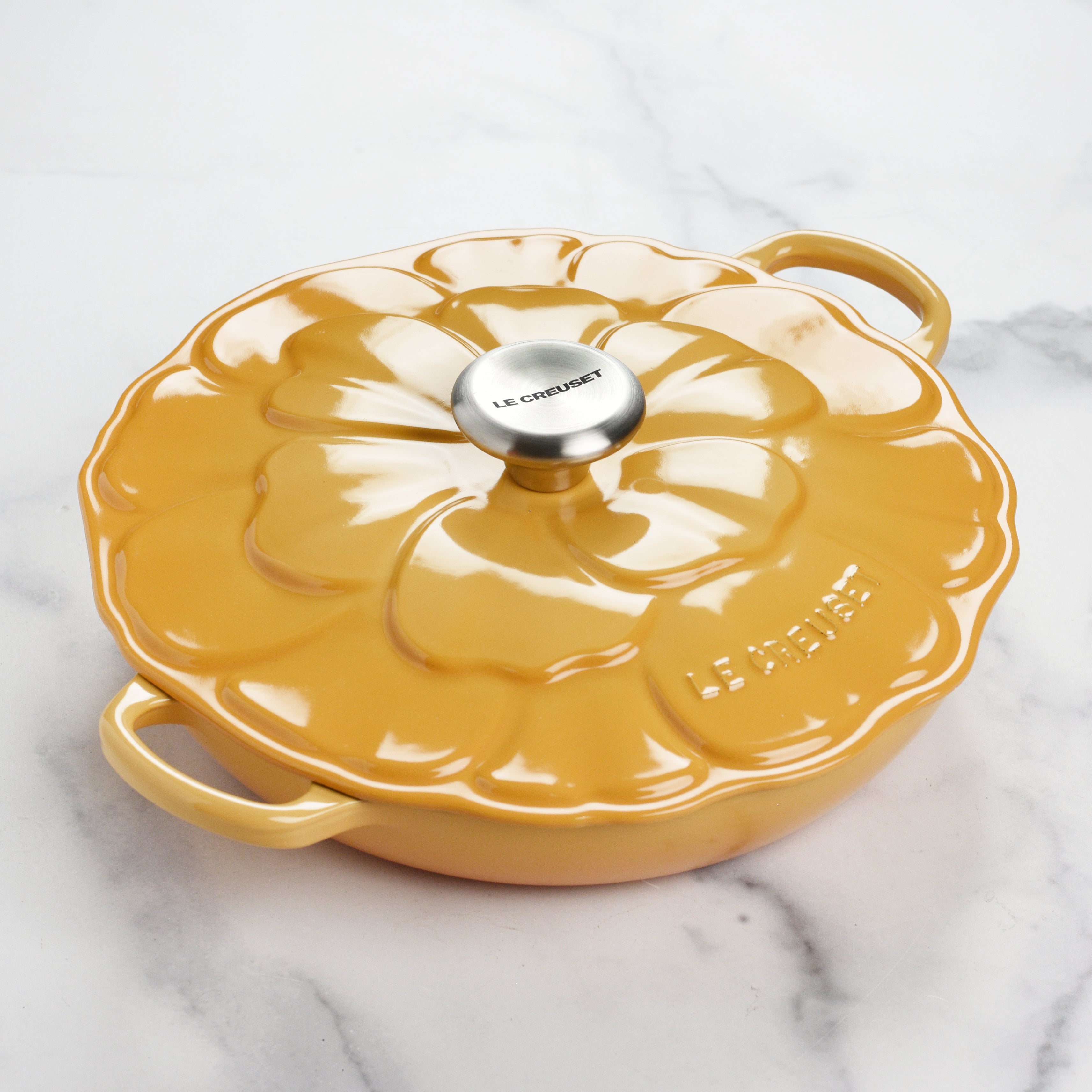 Le Creuset Honey Petal braiser serving a delicious stew