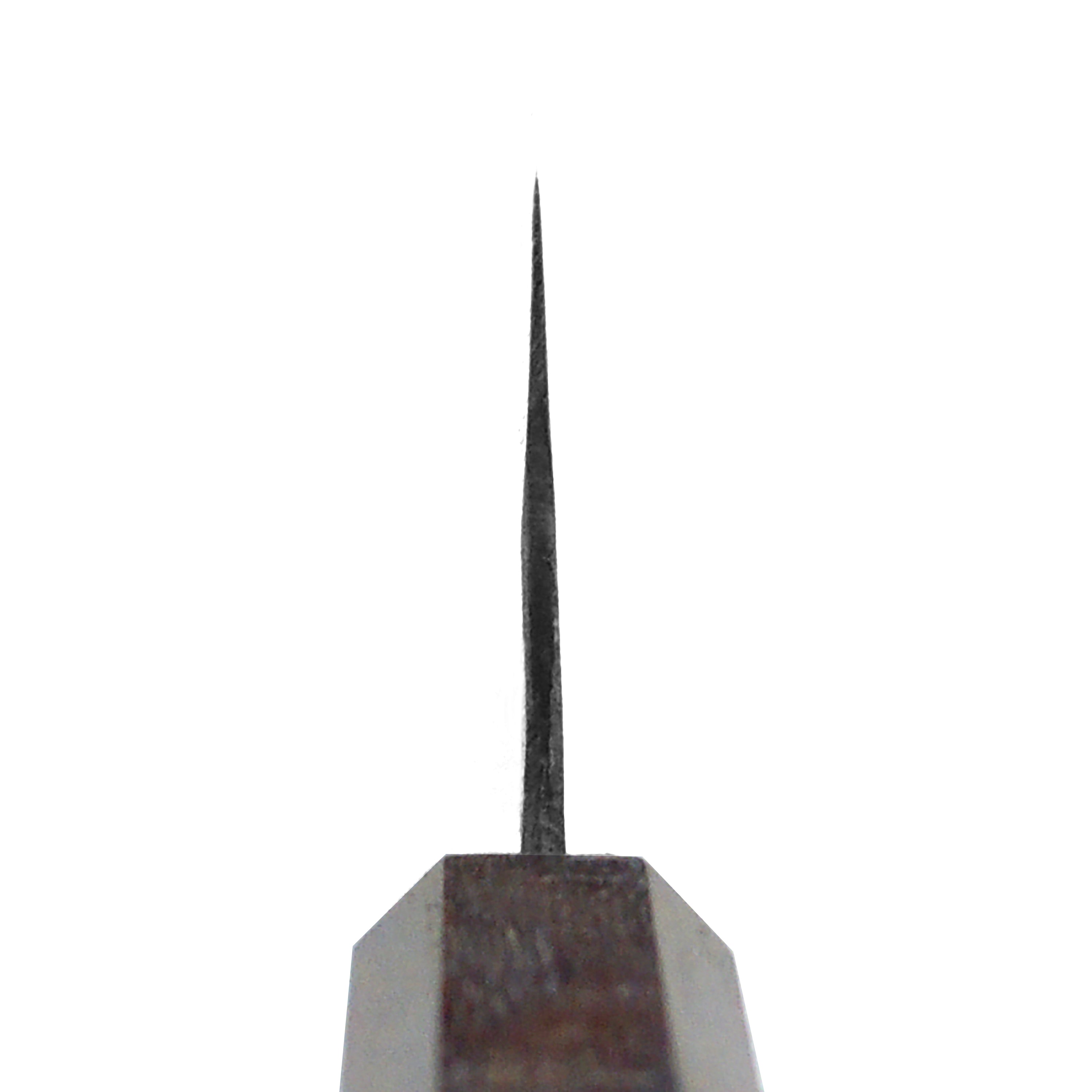 Detailed view of the blades craftsmanship and handle of the Nakiri knife.