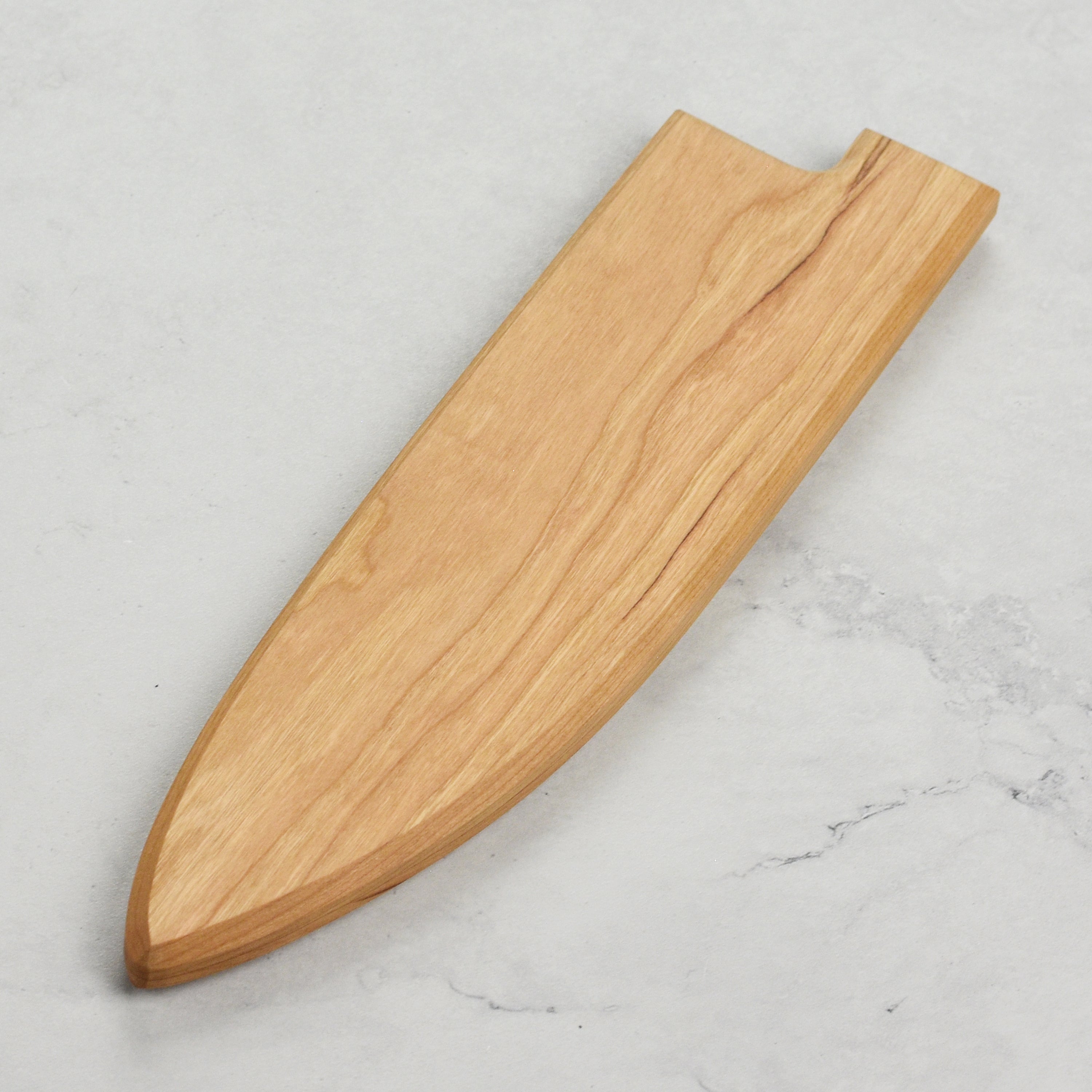 Premium magnetic saya for 8-inch chefs knives, showing the embedded magnets and cherry wood finish.