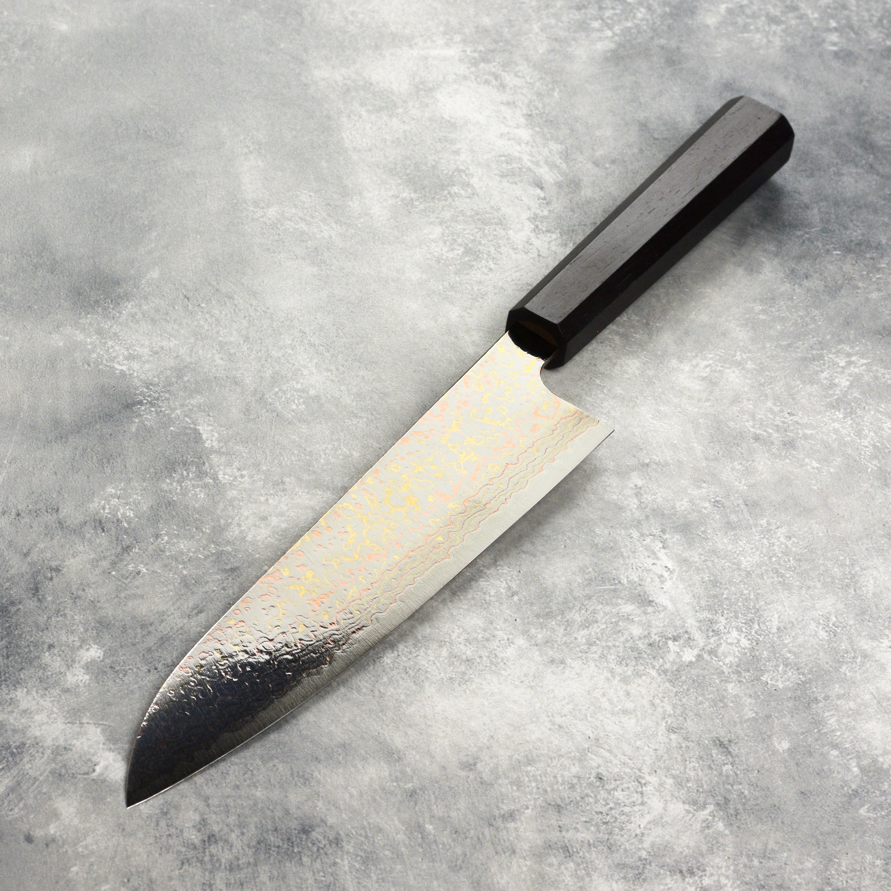 Japanese damascus chef knife in a gift box, ready for gifting or use