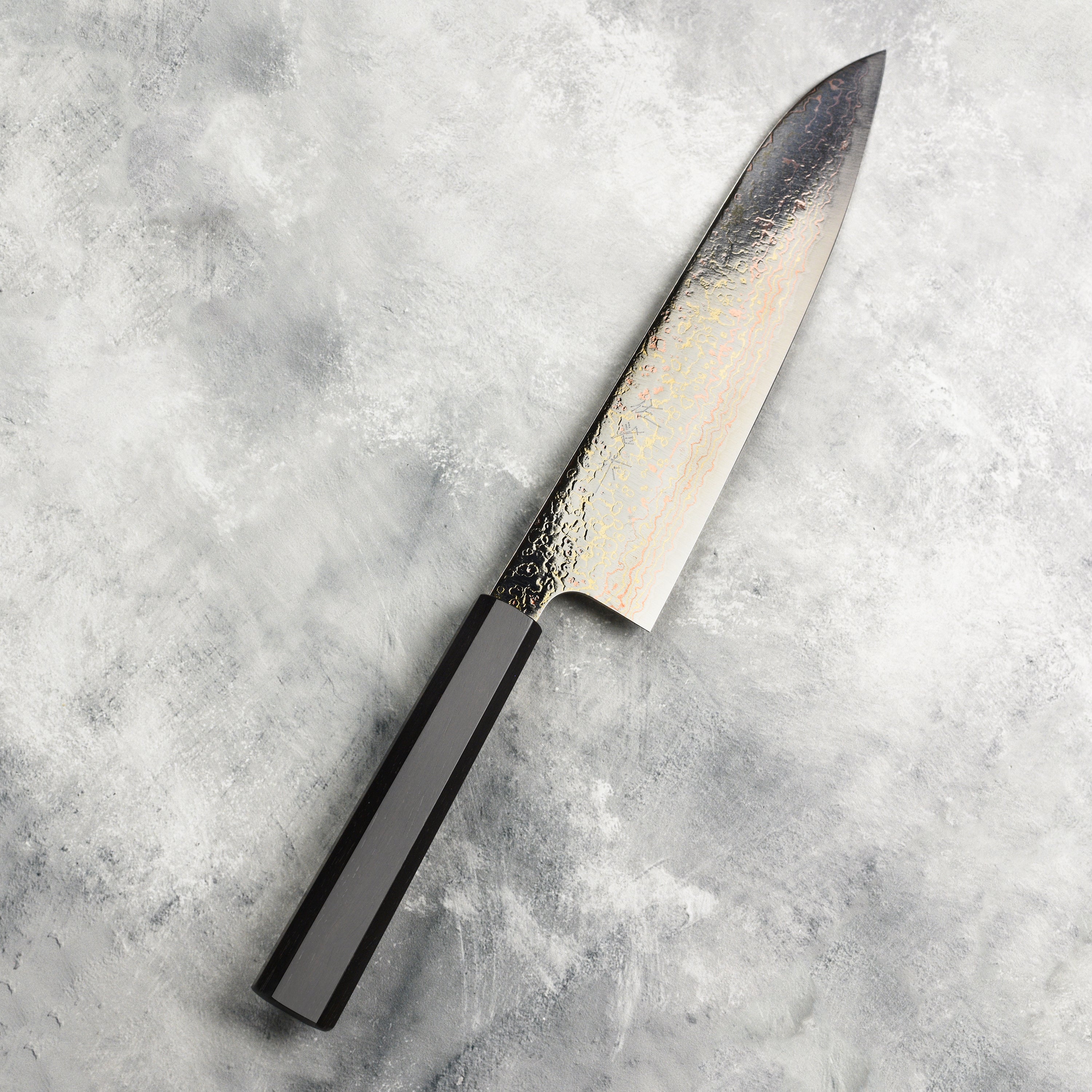 Japanese damascus chef knife in a gift box, ready for gifting or use
