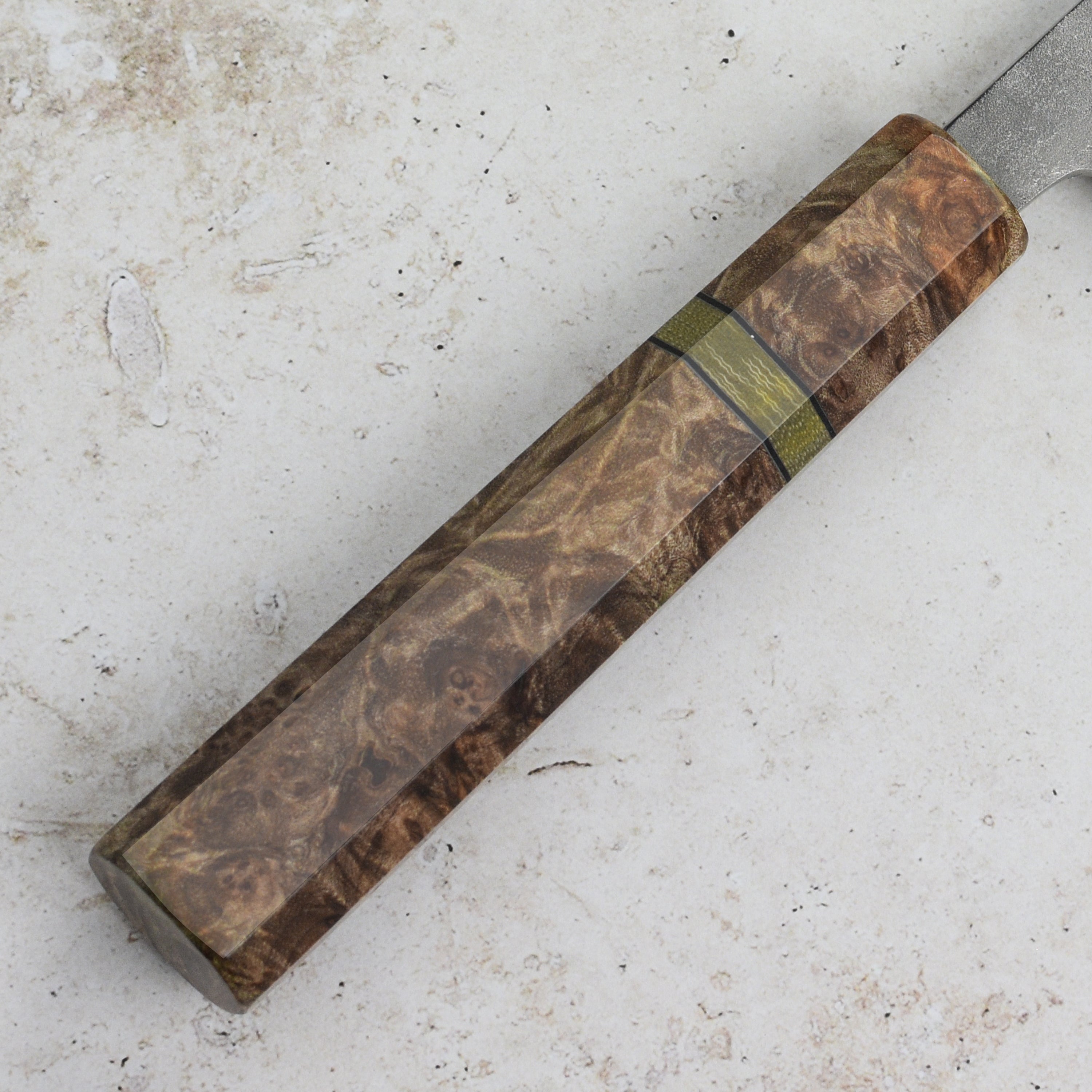 Detailed shot of the Nashiji finish on the Japanese Bunka knife