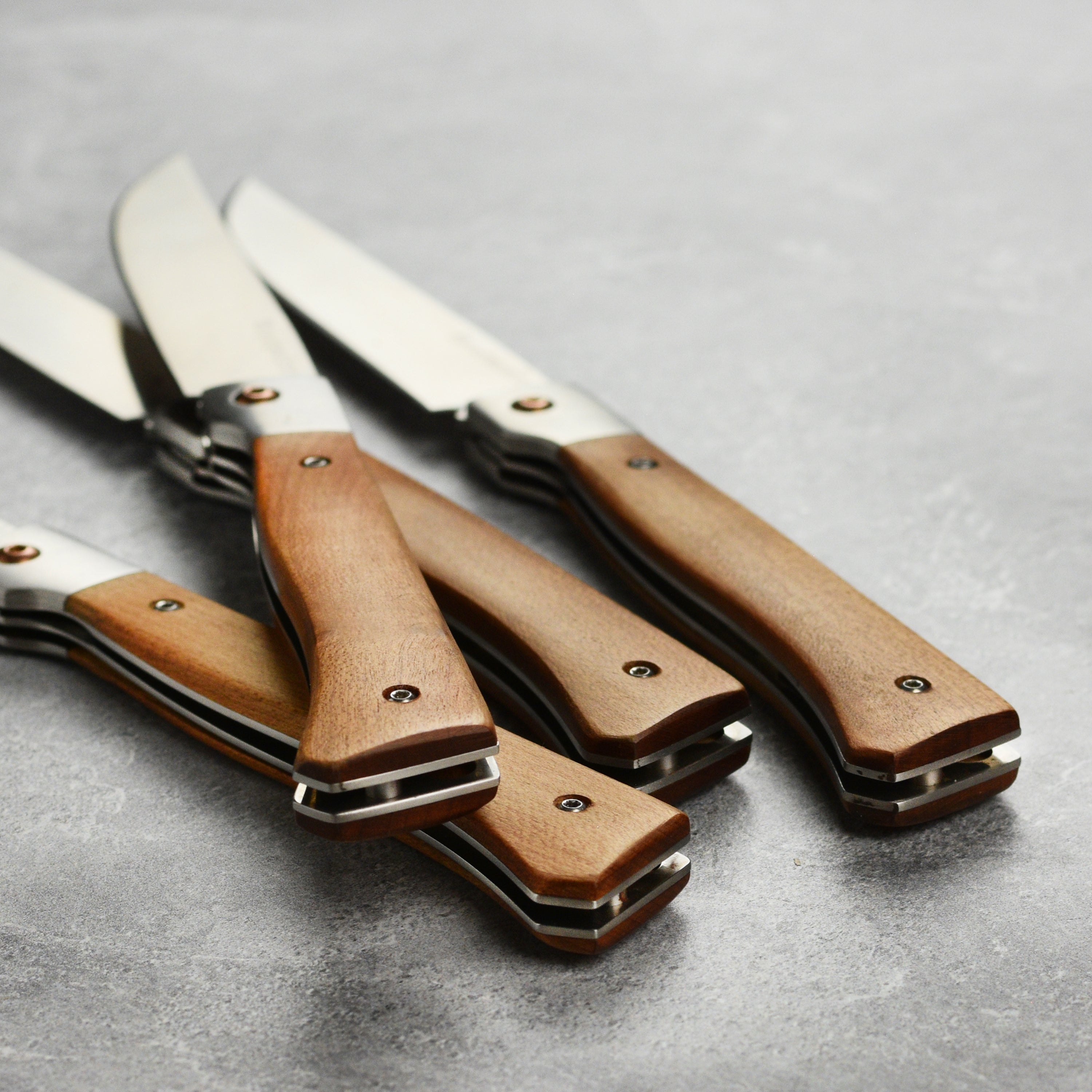 Leather roll with Messermeister folding steak knives inside, perfect for travel