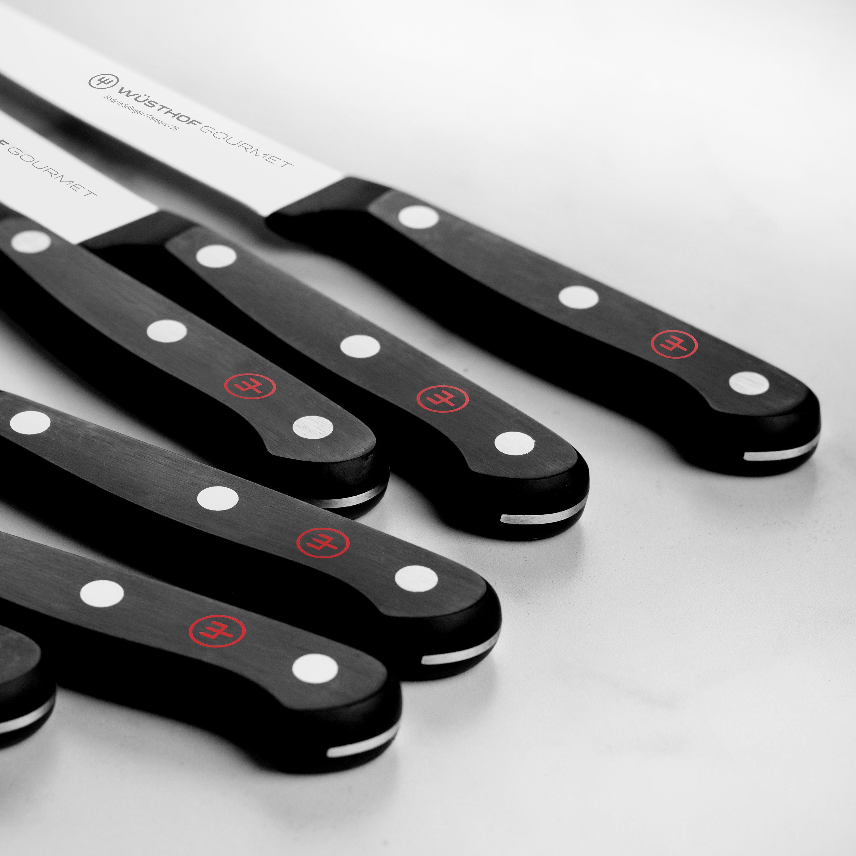 Wusthof steak knife set in an elegant case, ideal for gifting and showcasing high-end knives.