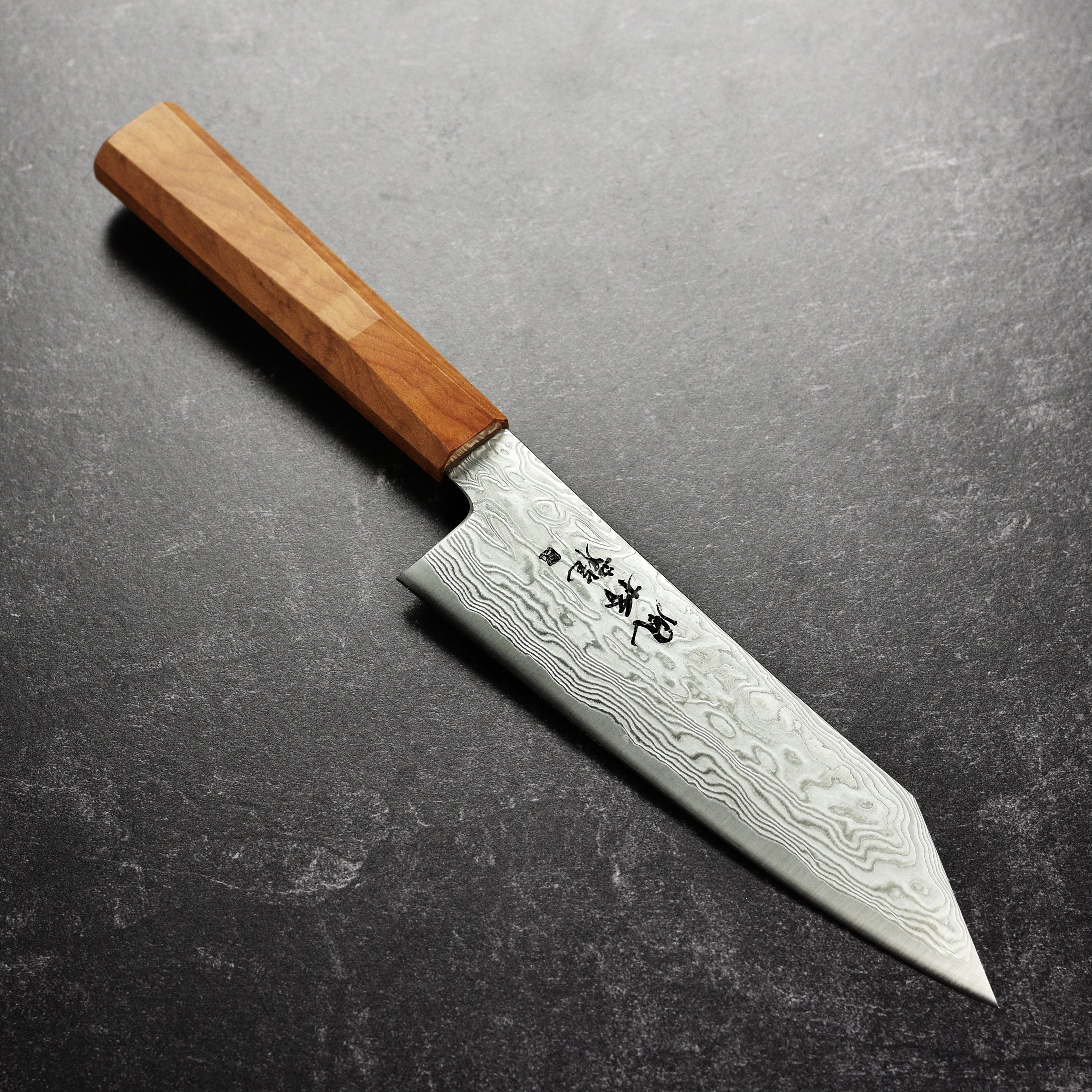 Close-up of Ryusen Fukakuryu 7-inch Bunka Japanese knife blade for precise slicing