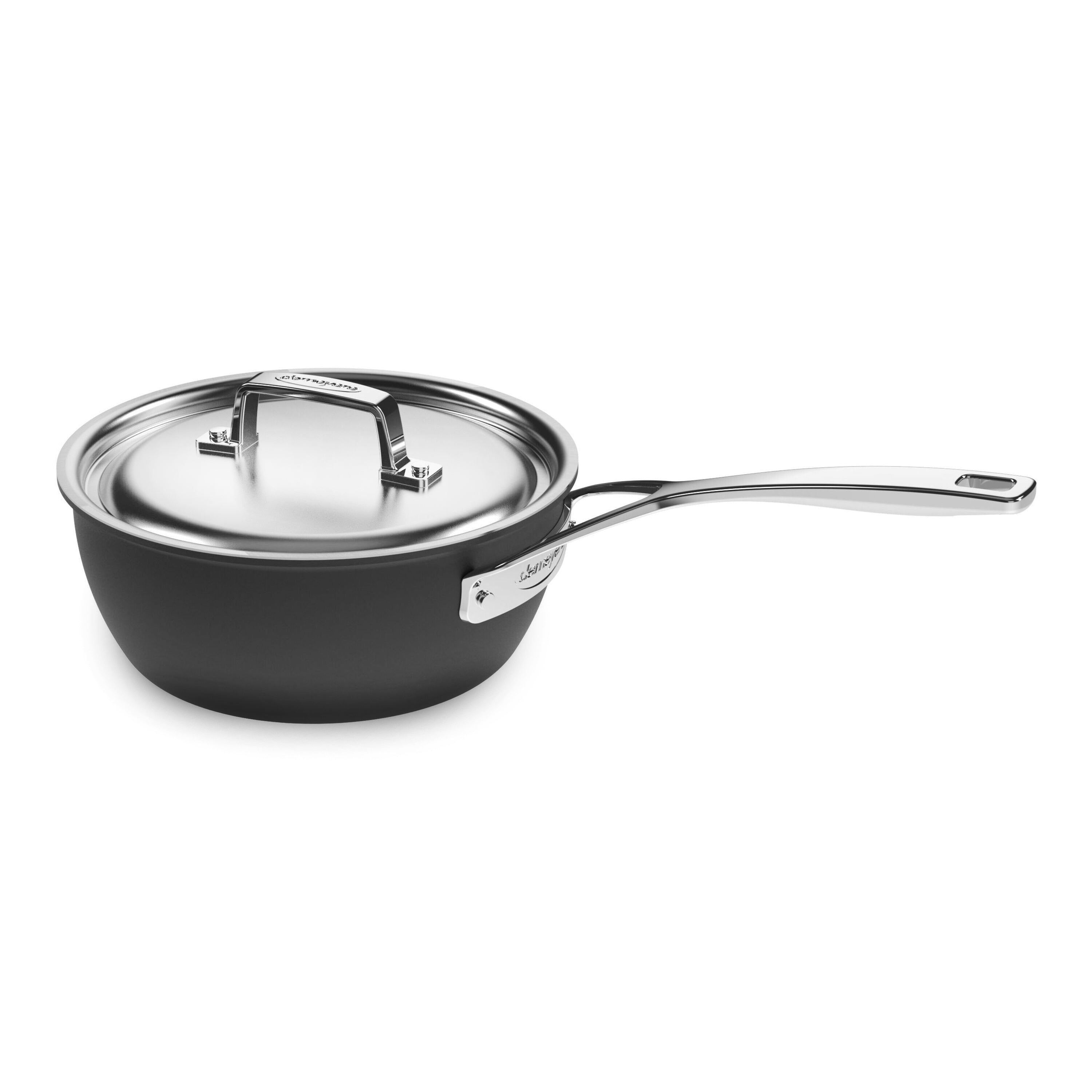 Premium 2-quart induction saucepan with lid showcasing its stainless steel design.