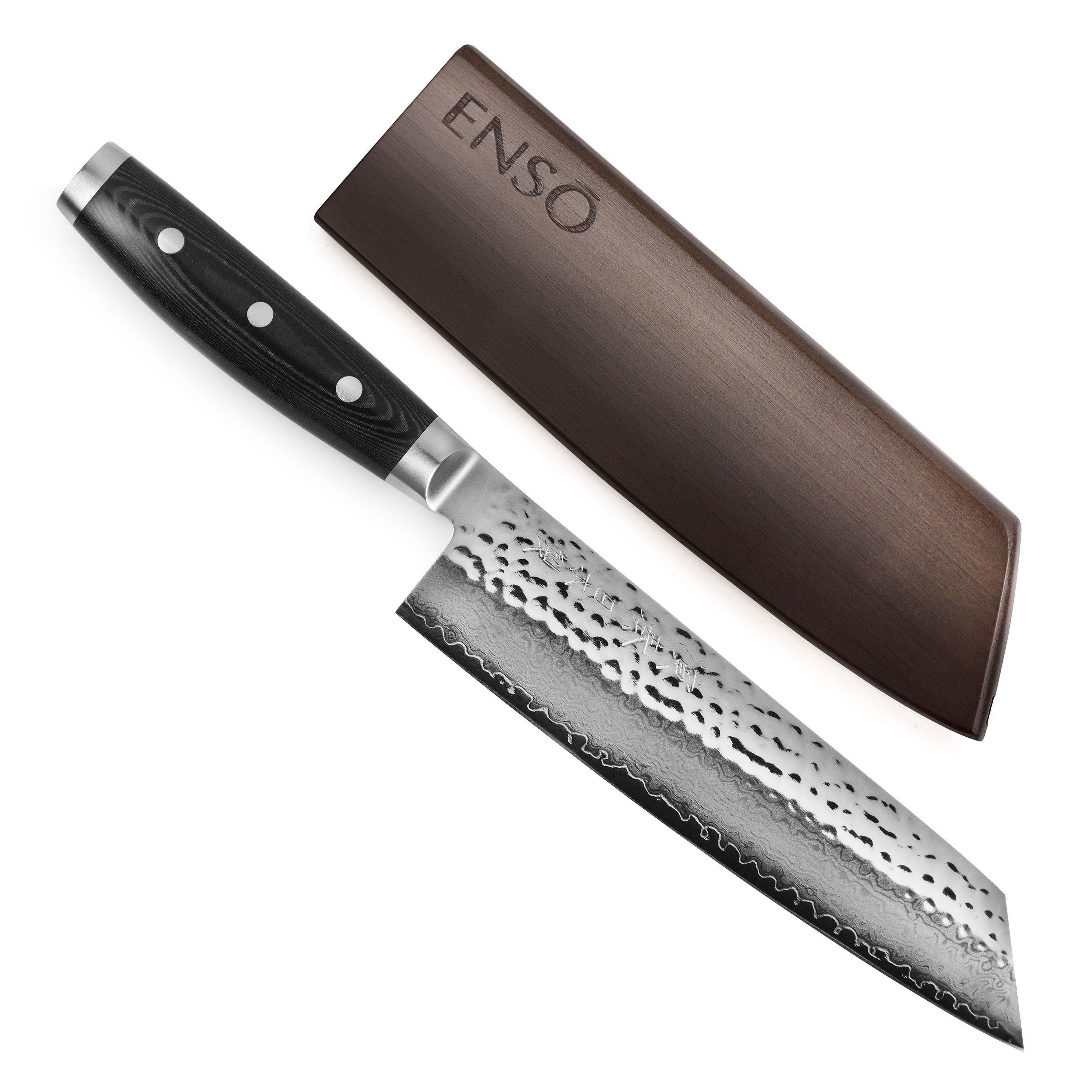 Handcrafted Japanese knife with black micarta handle and full tang construction