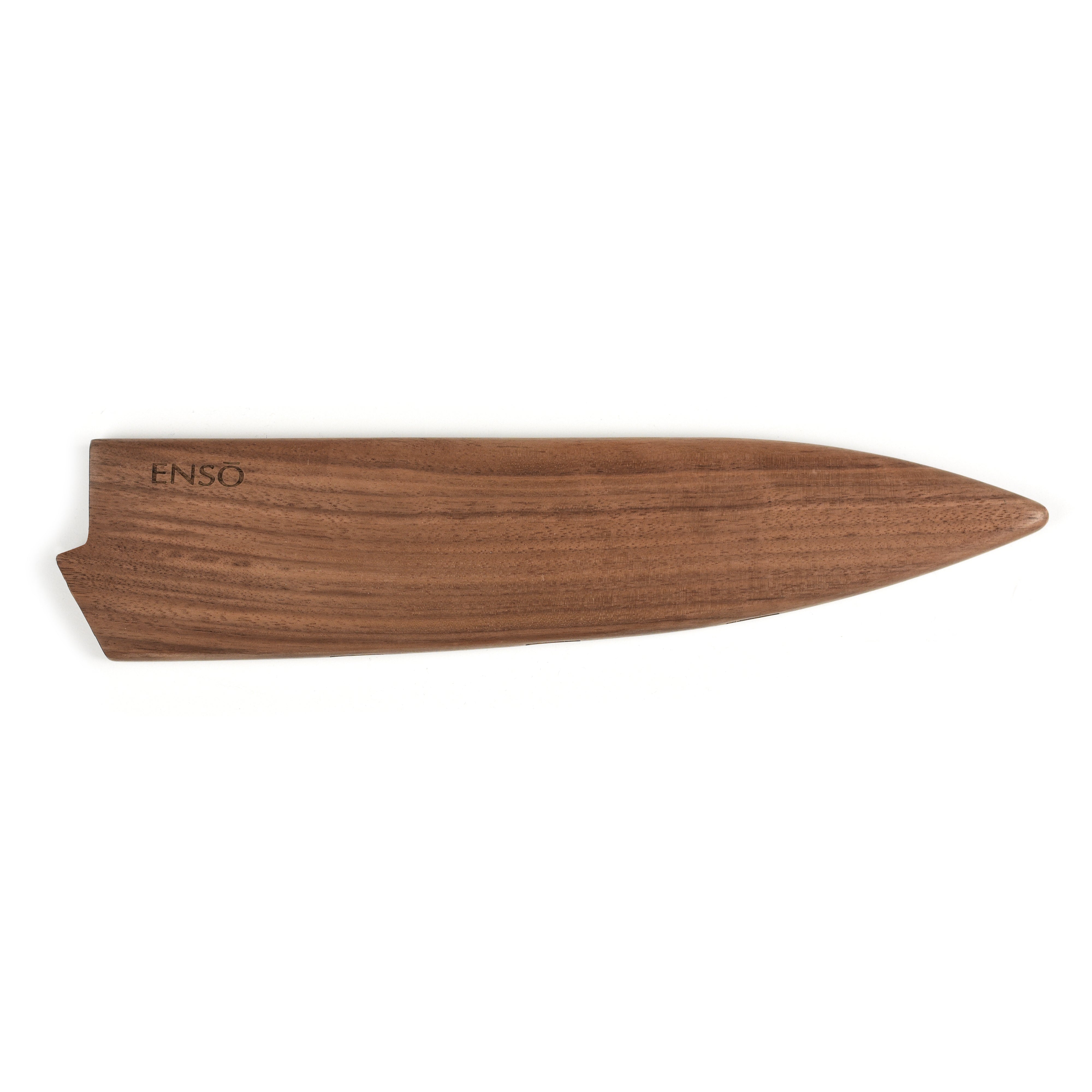 Front view of the premium walnut magnetic knife sheath for 9.5 inch chef knife, showcasing its sleek design and strong magnets.