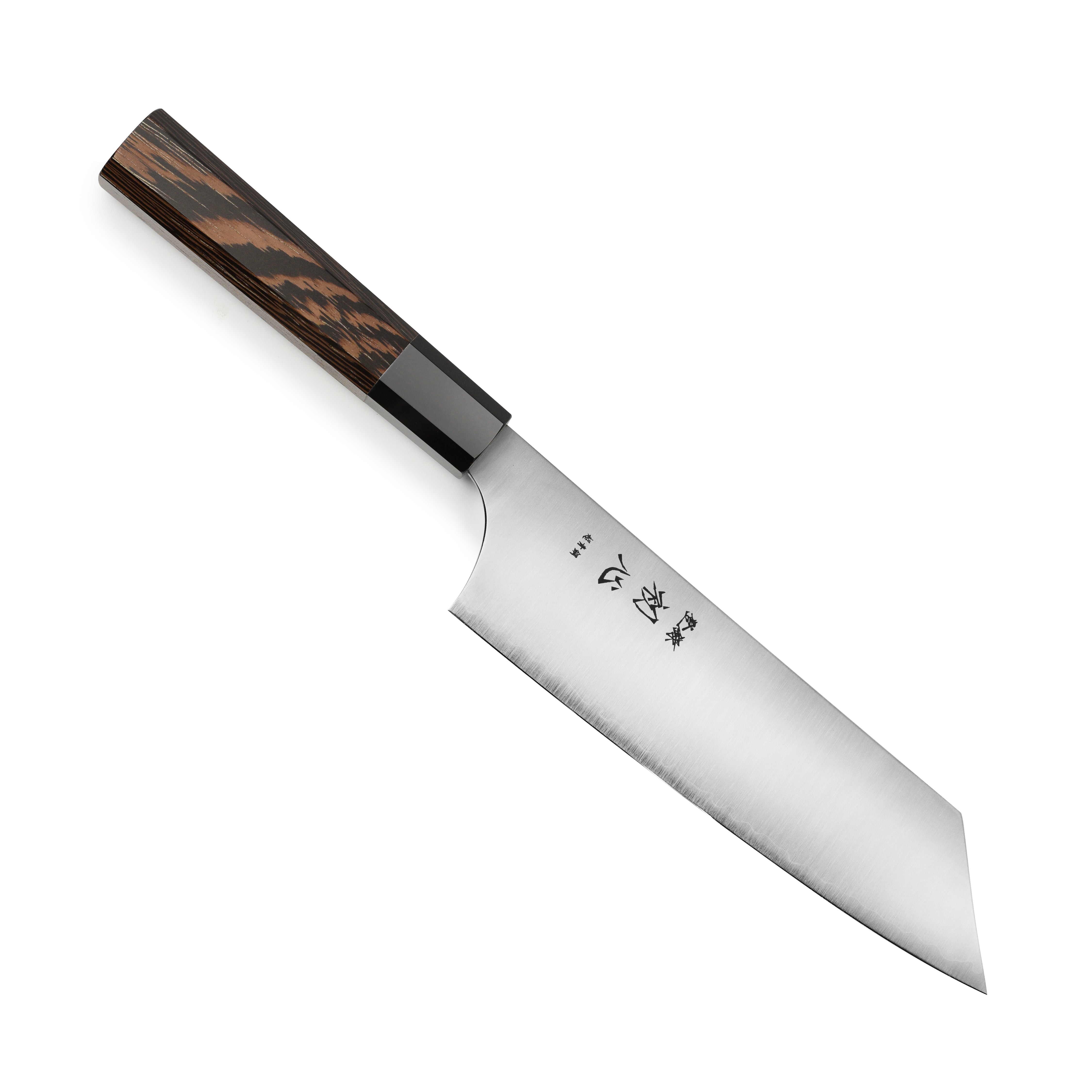 Close-up of the Hatsukokoro Hayabusa Aogami Super 7-Inch Bunka Knife highlighting its high carbon steel blade.
