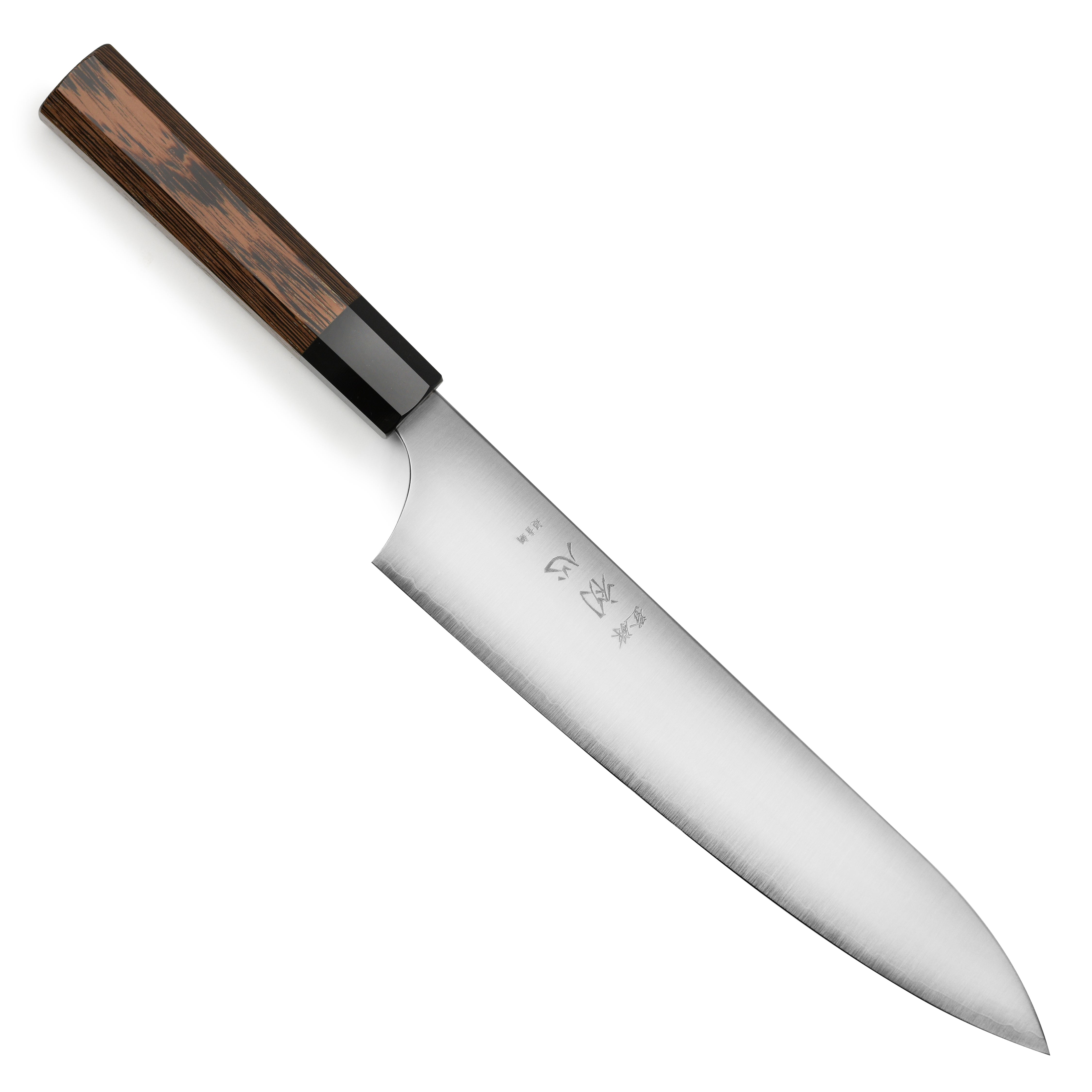 Hatsukokoro Hayabusa Aogami Super Gyuto blade close-up for precision slicing