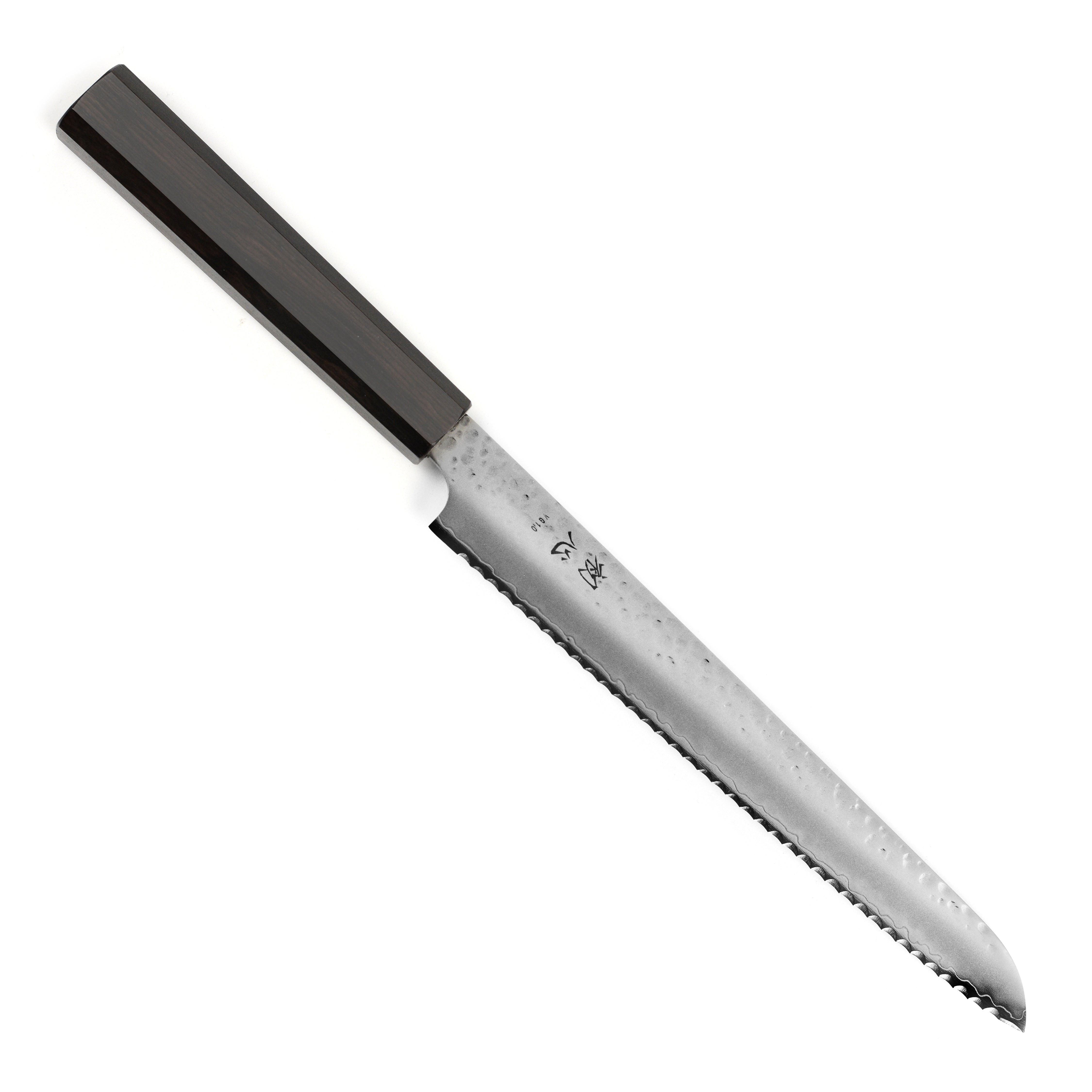 Hatsukokoro VG10 Japanese bread knife with textured tsuchime finish for precise slicing