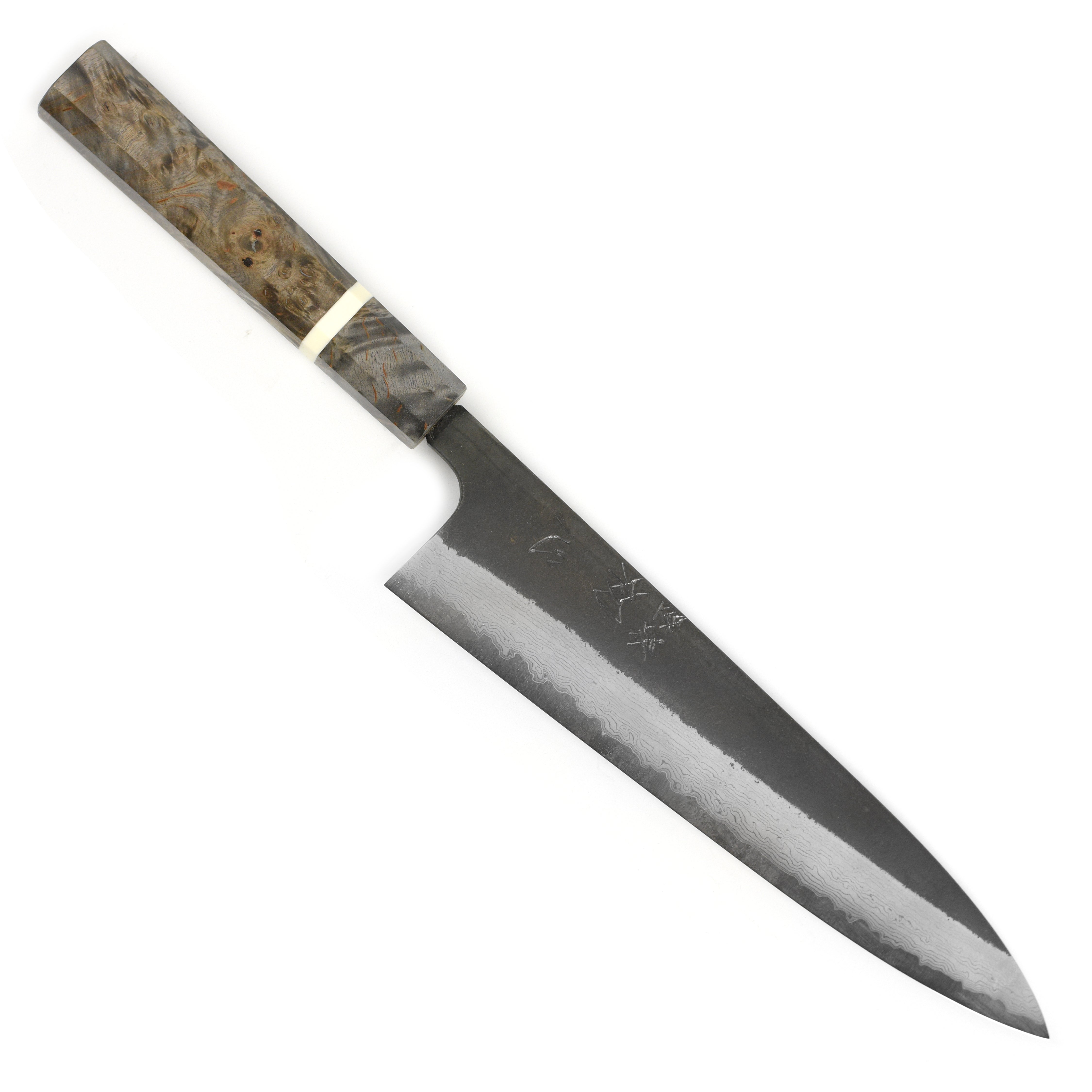 Close-up of the Damascus Blade of Hatsukokoro Gyuto Knife