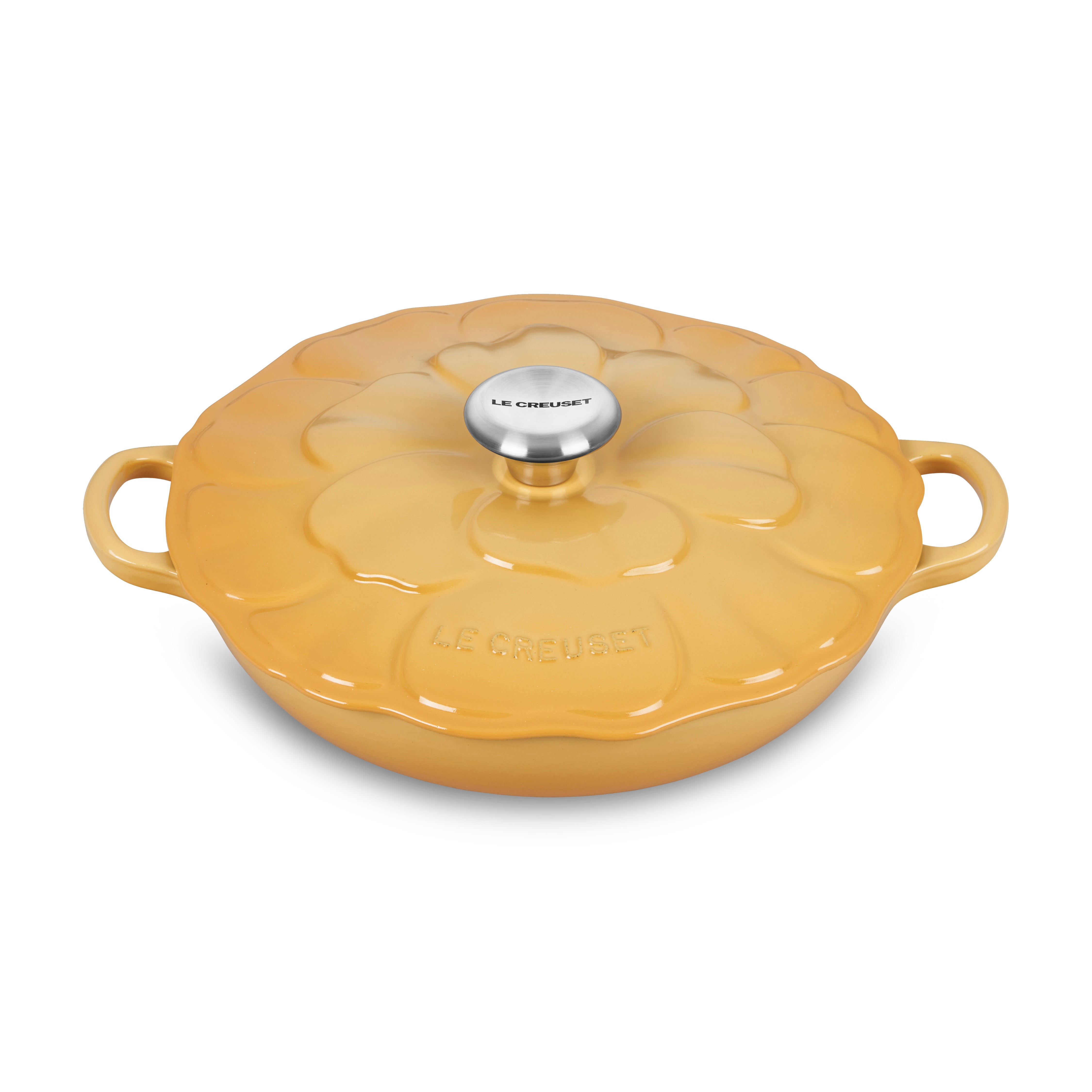 Le Creuset enamel cast iron braiser with lid on a kitchen countertop