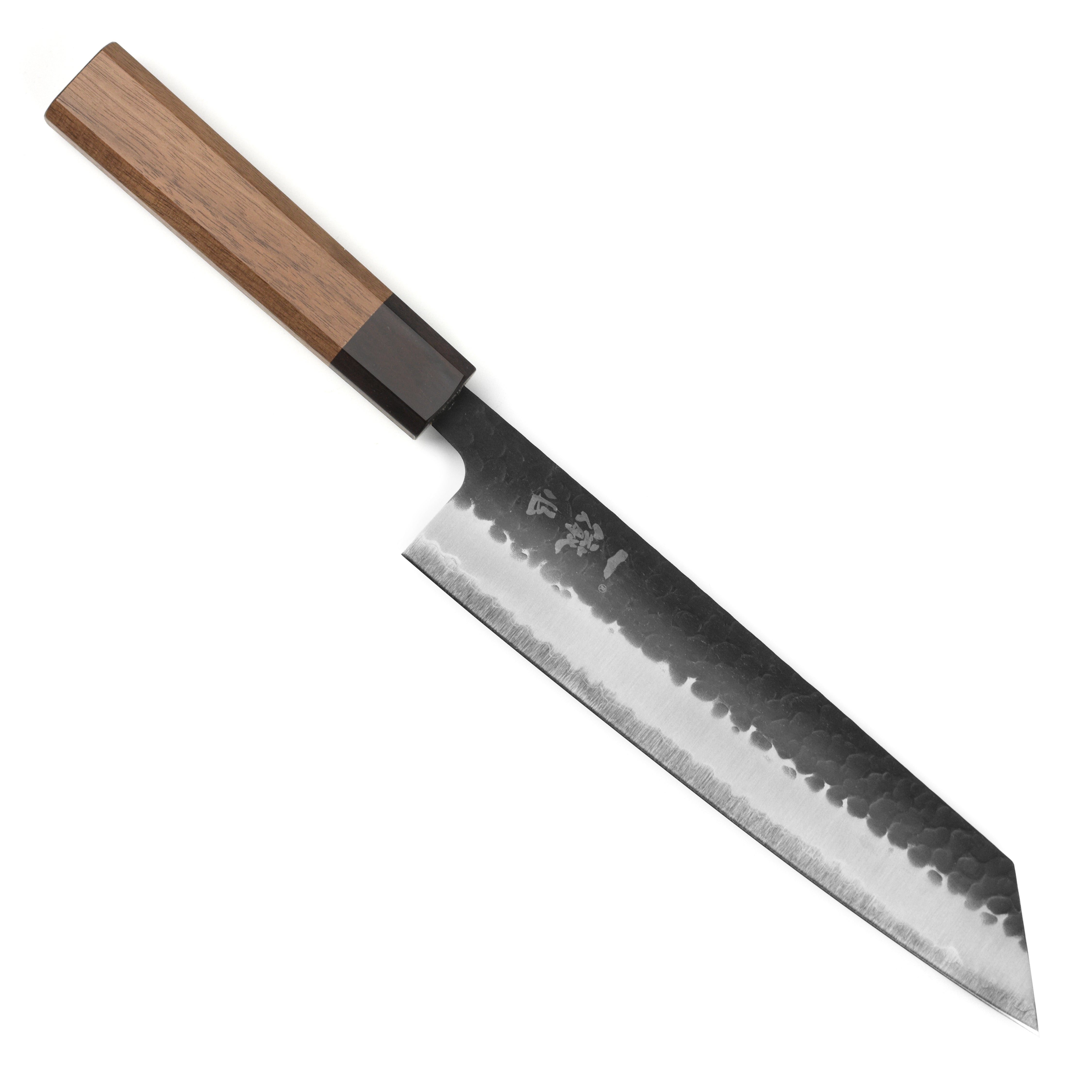 Close-up of the sharp edge and detailed craftsmanship of the Aogami super knife
