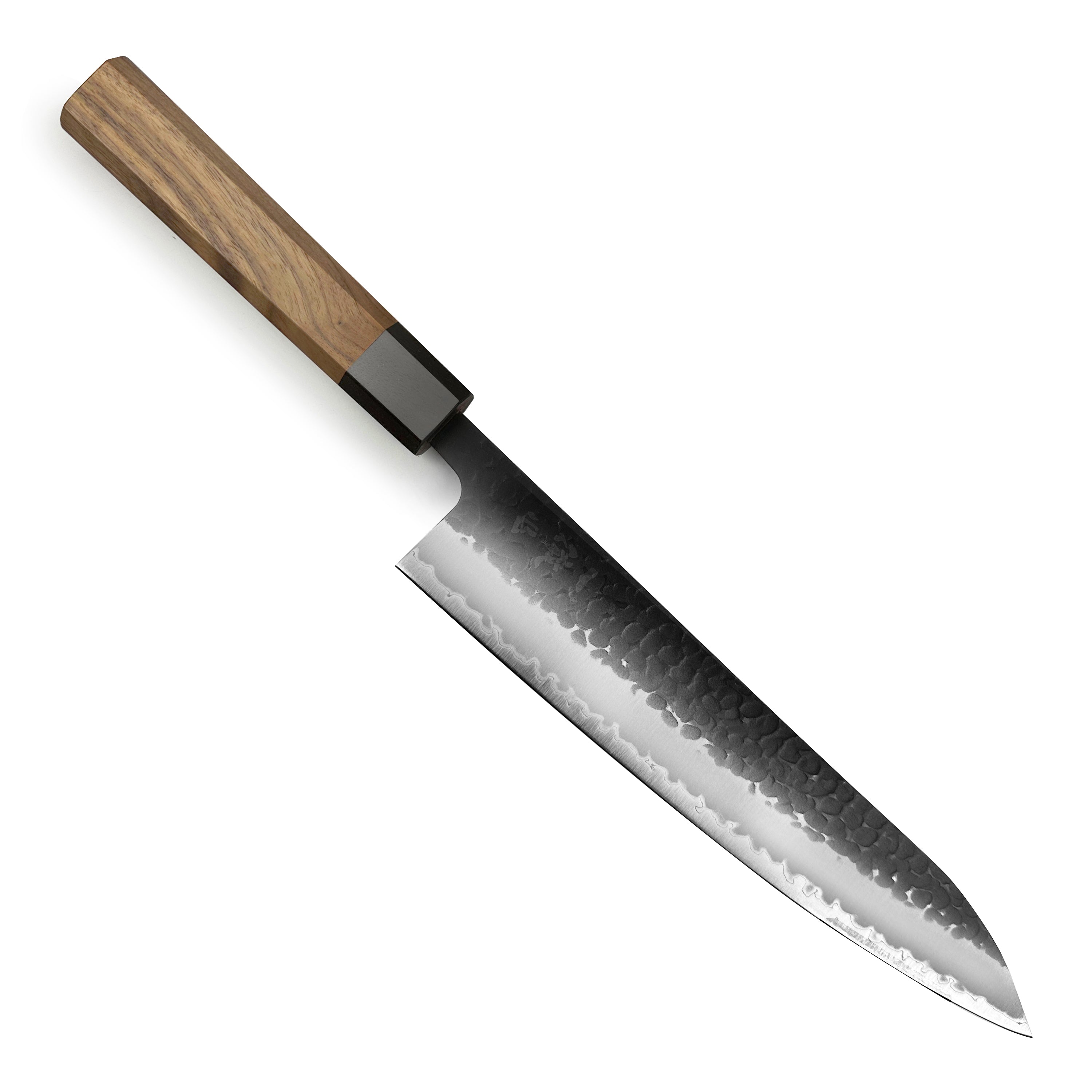 Top view of Japanese chef knife with traditional handle design