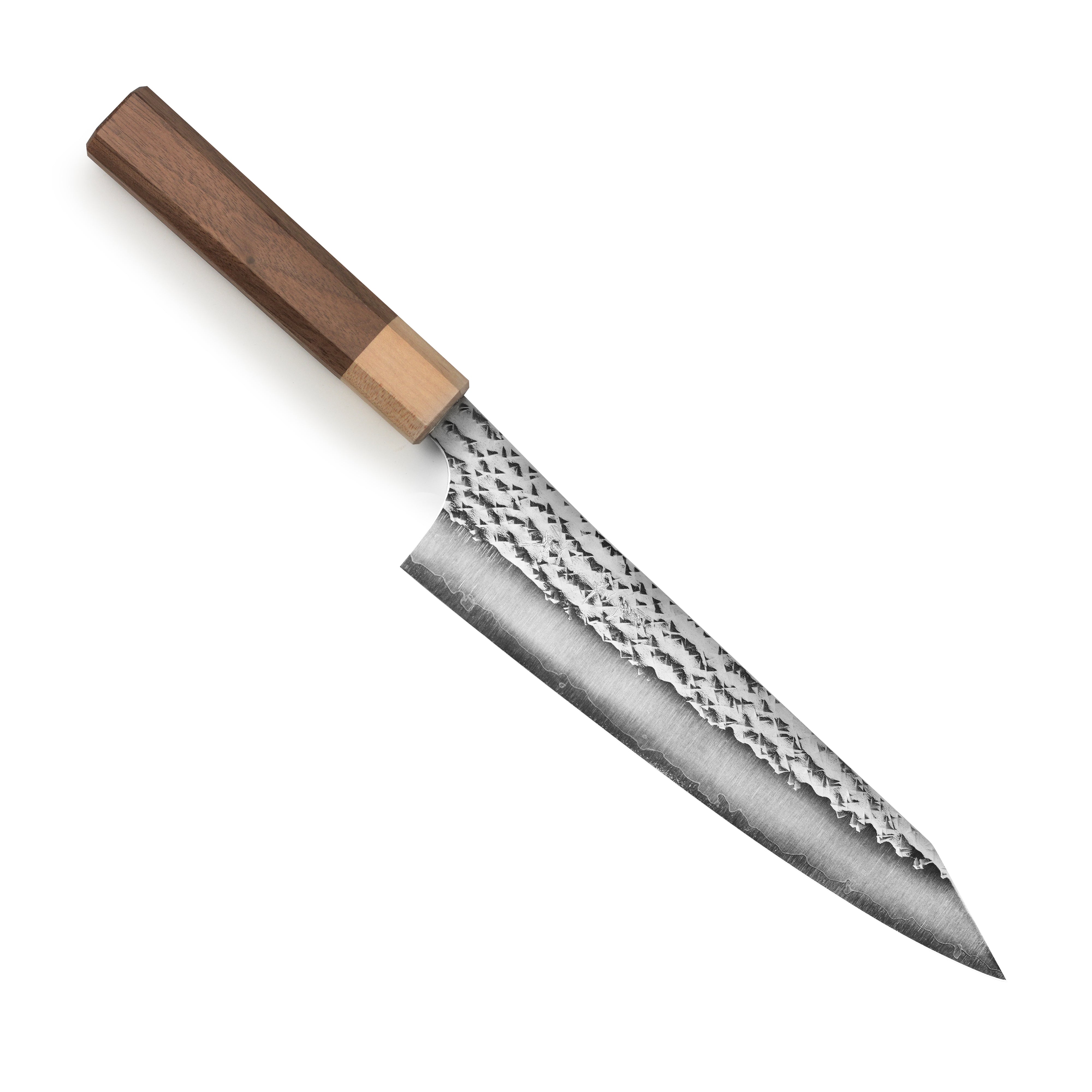 Kurosaki Senko Ei SG2 Gyuto Knife showcasing its polished blade and textured surface.