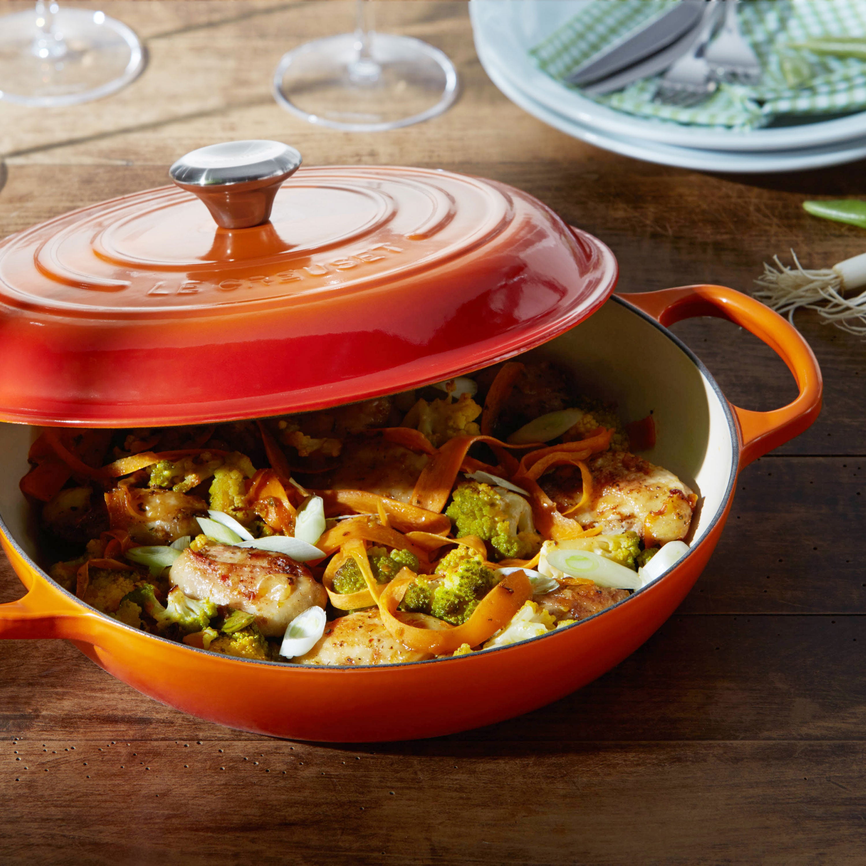 Close-up of the durable enamel surface on the Le Creuset braiser