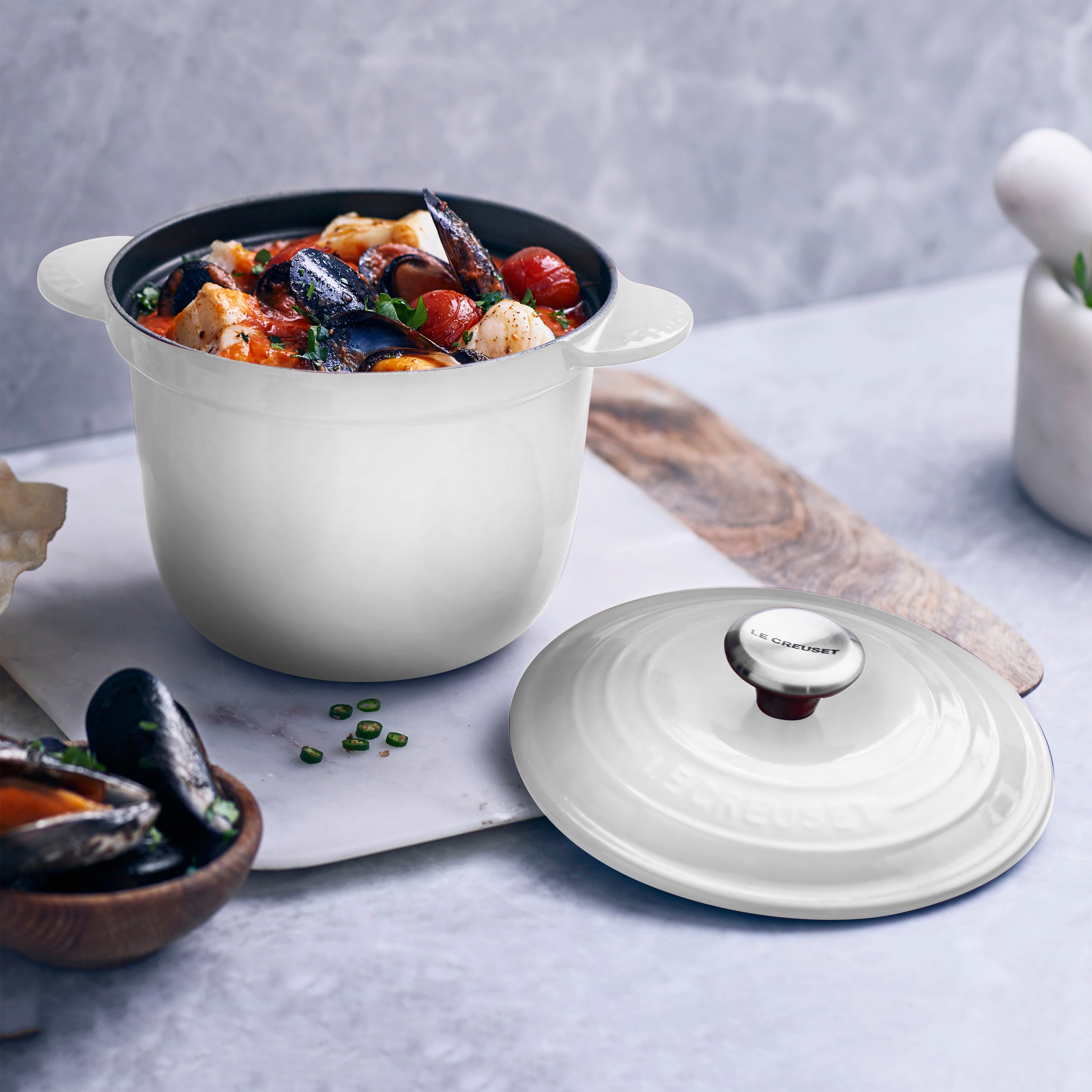 Le Creuset 2.25 Quart Rice Pot showcasing its elegant design and ergonomic handles.