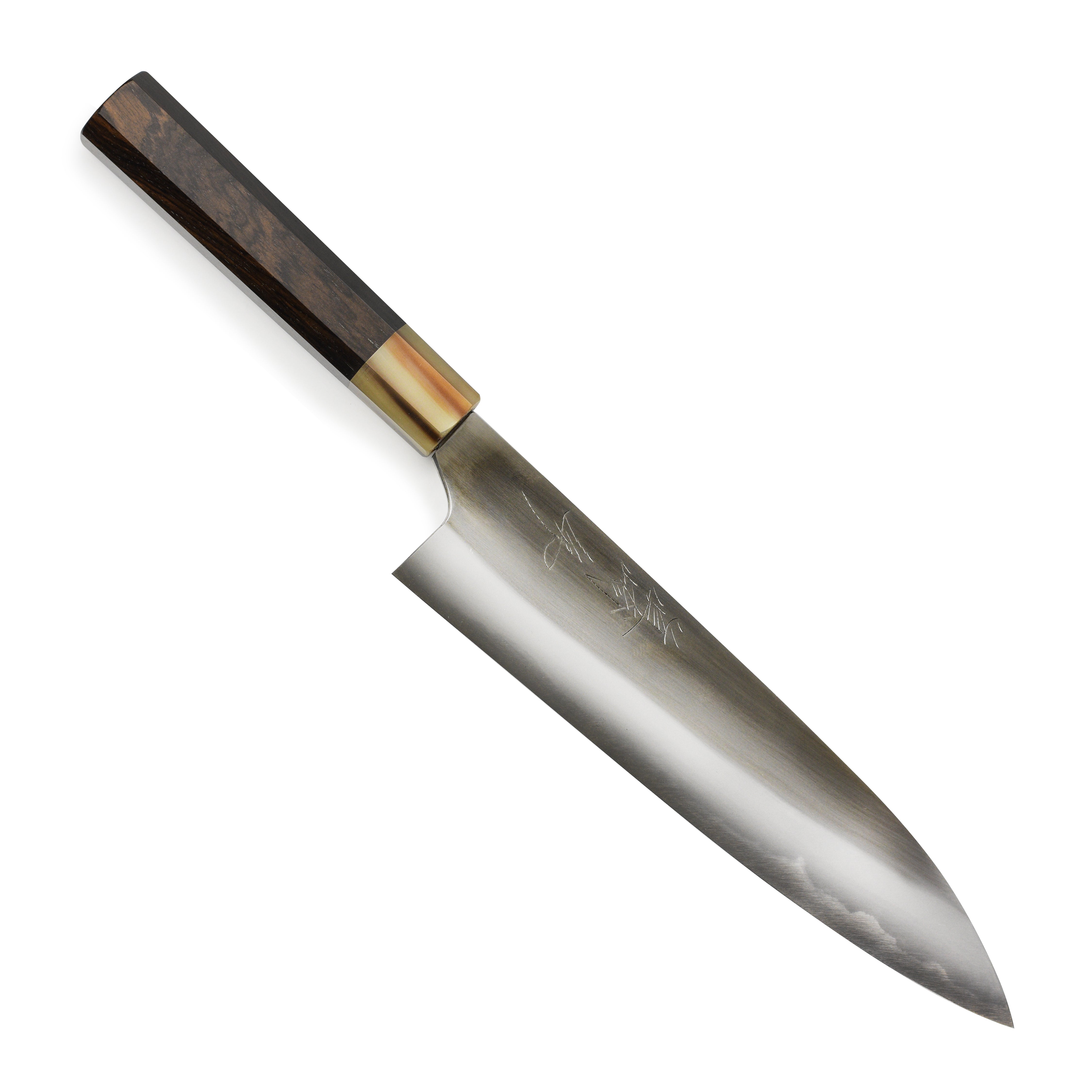 Chef slicing vegetables with Mazaki Gyuto knife, kitchen setting