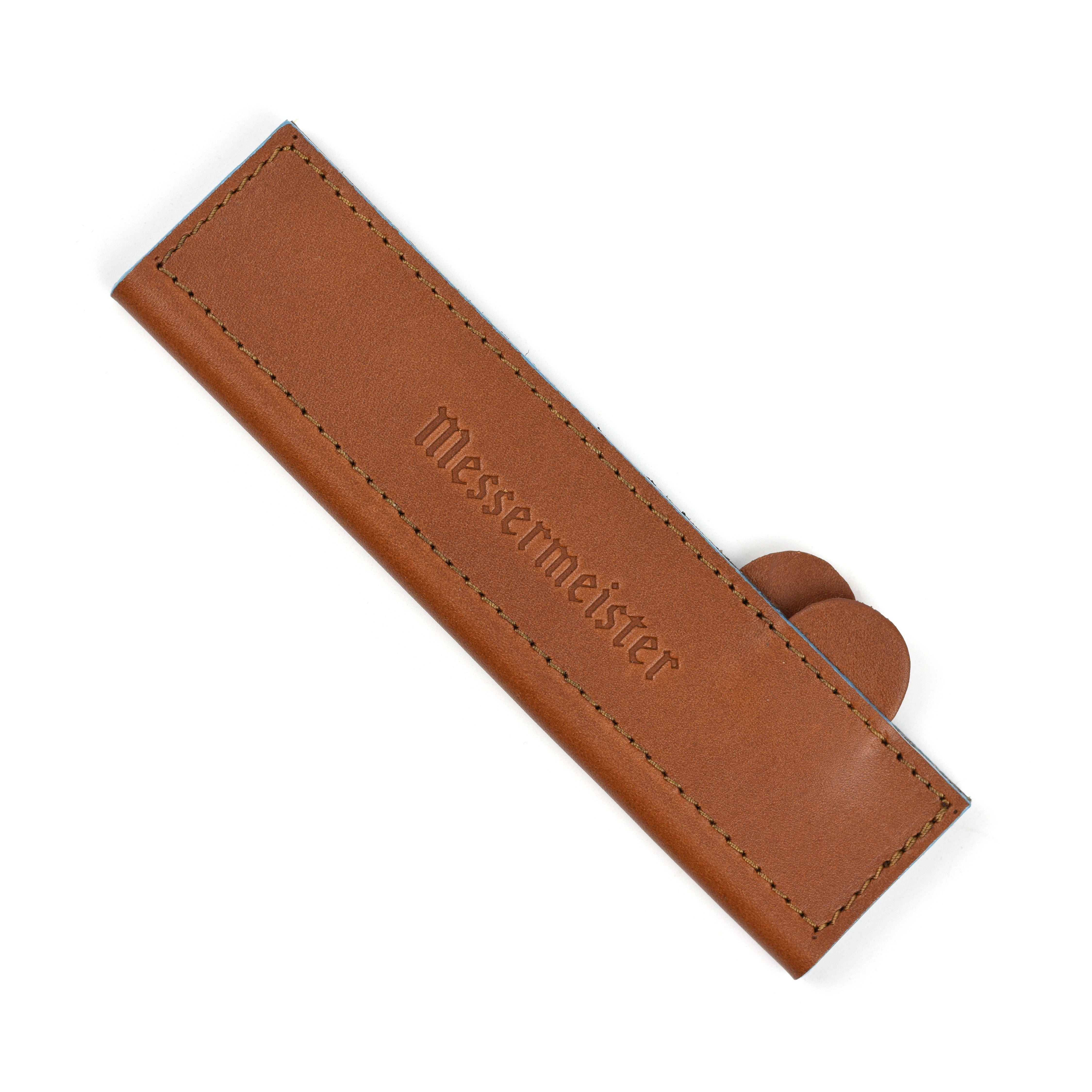 Close-up view of leather texture on the magnetic knife guard