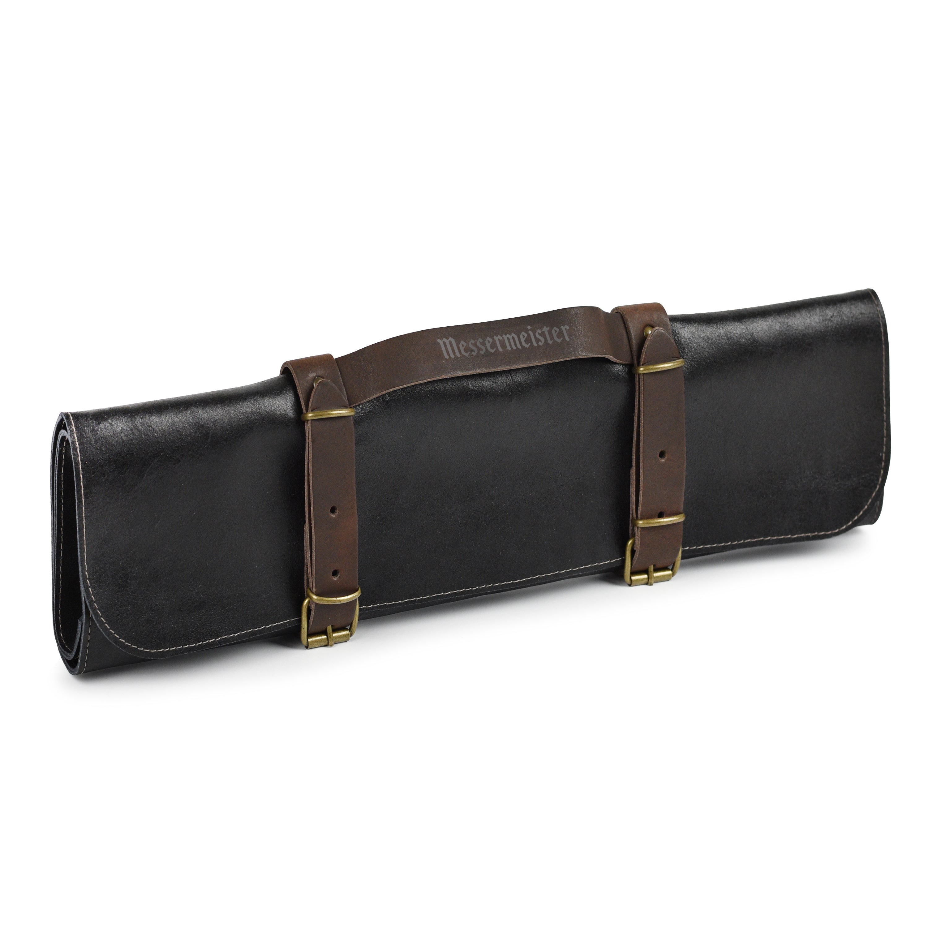 Vintage leather knife roll showcasing its soft texture and spacious pockets for knife storage.