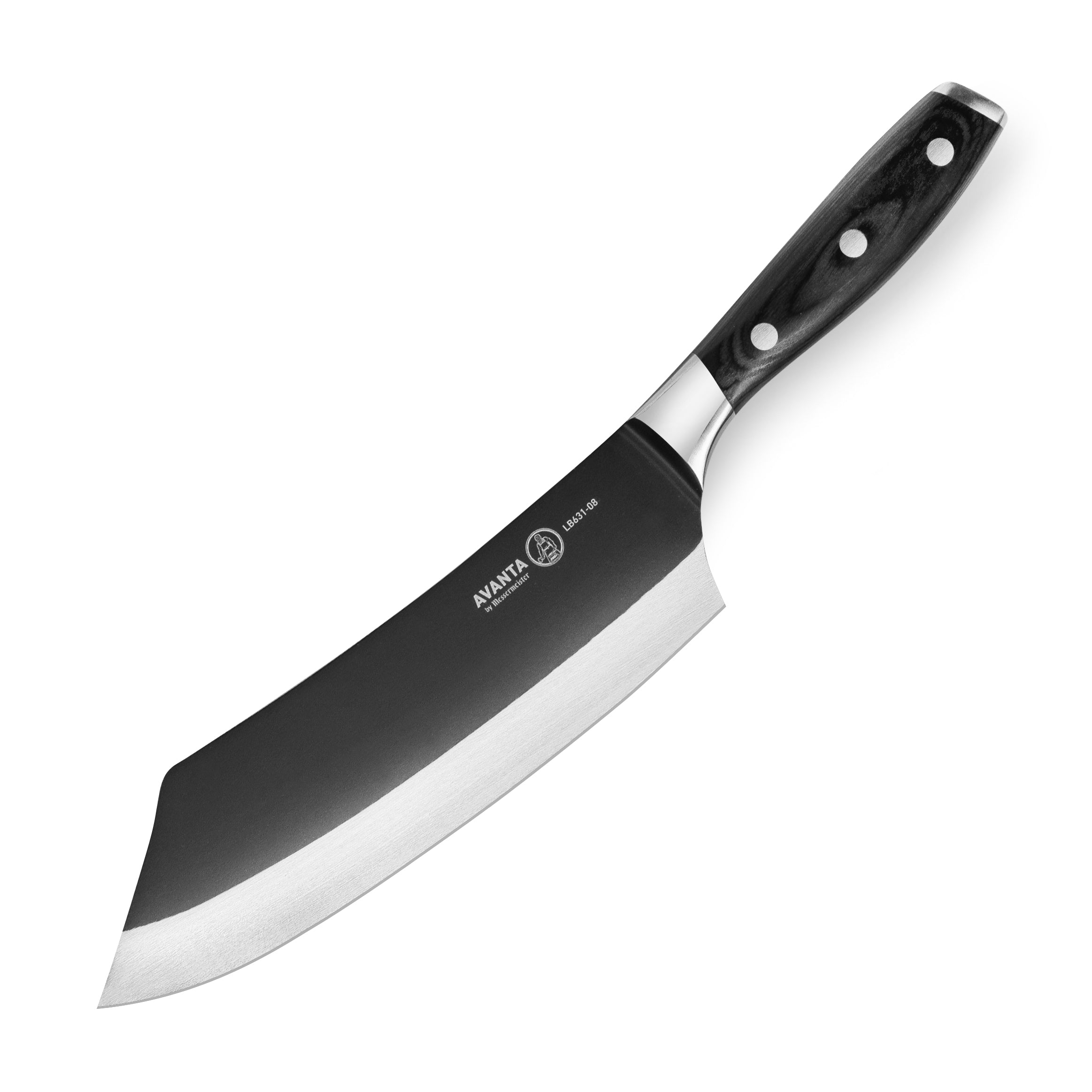 Close-up of Messermeister Avanta forged BBQ knife with pakkawood handle