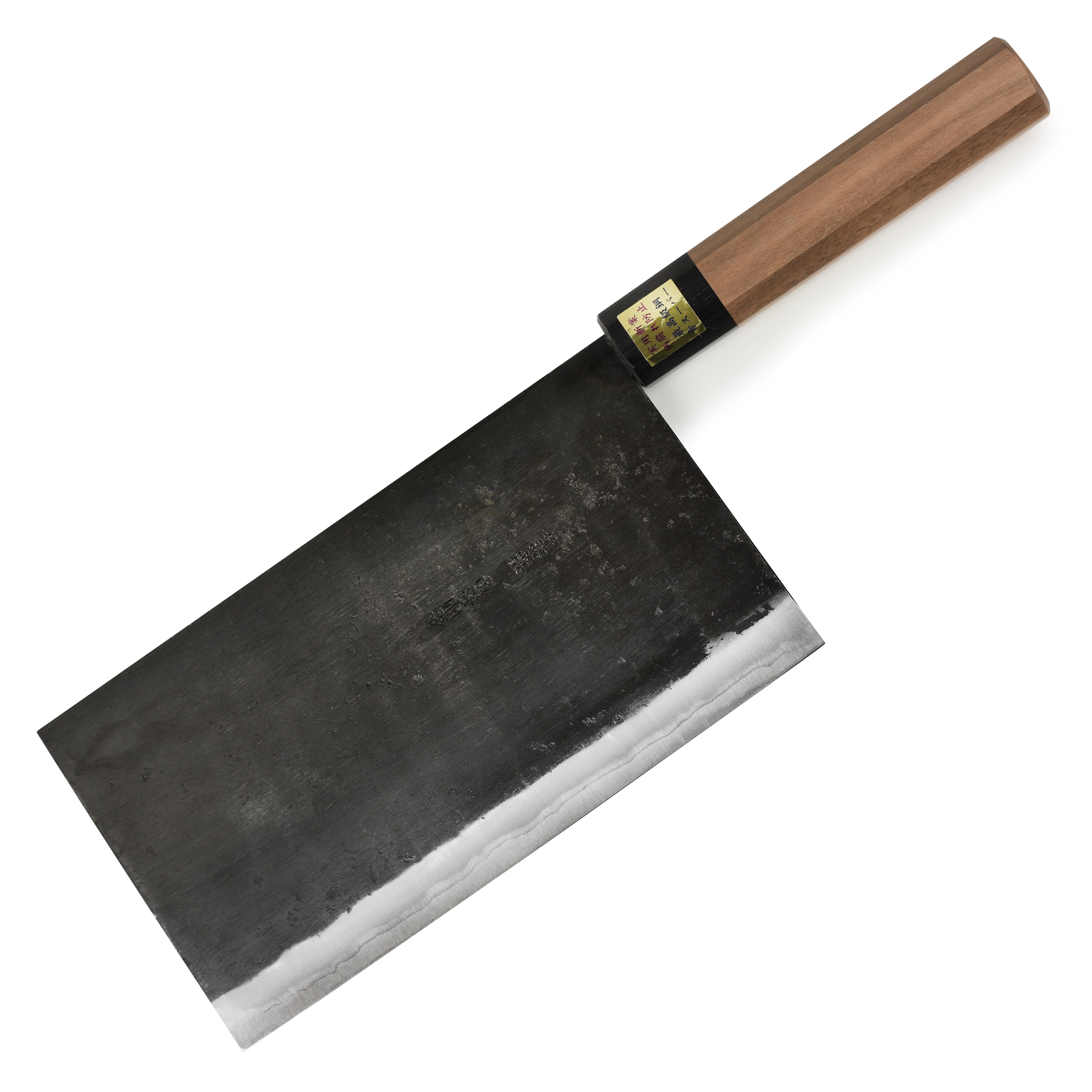 Close-up view of Moritaka Aogami Super Carbon Steel Chefs Knife showcasing the sharp blade and walnut handle.