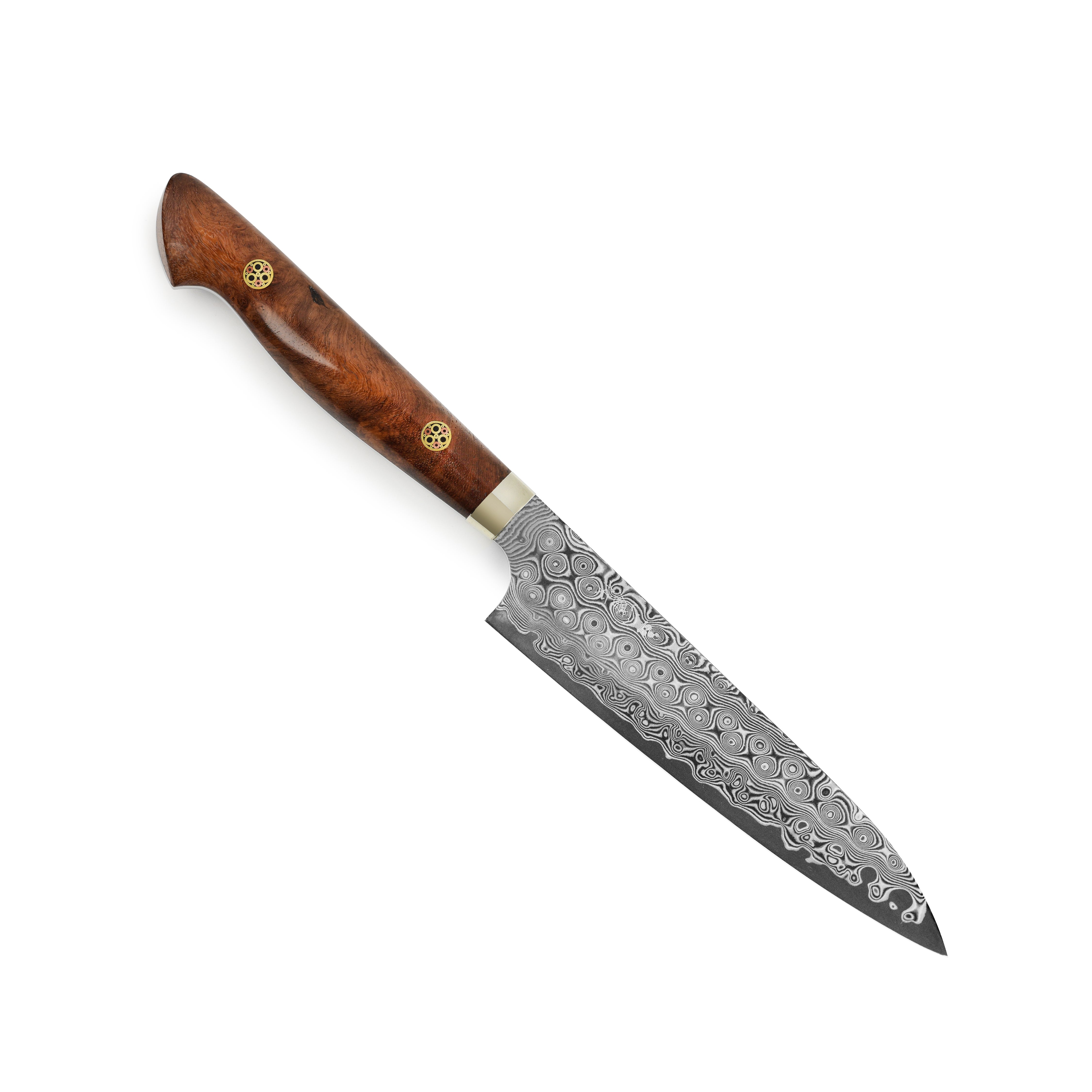 Detail shot of the Damascus steel blade showing intricate patterns for a Damascus knife