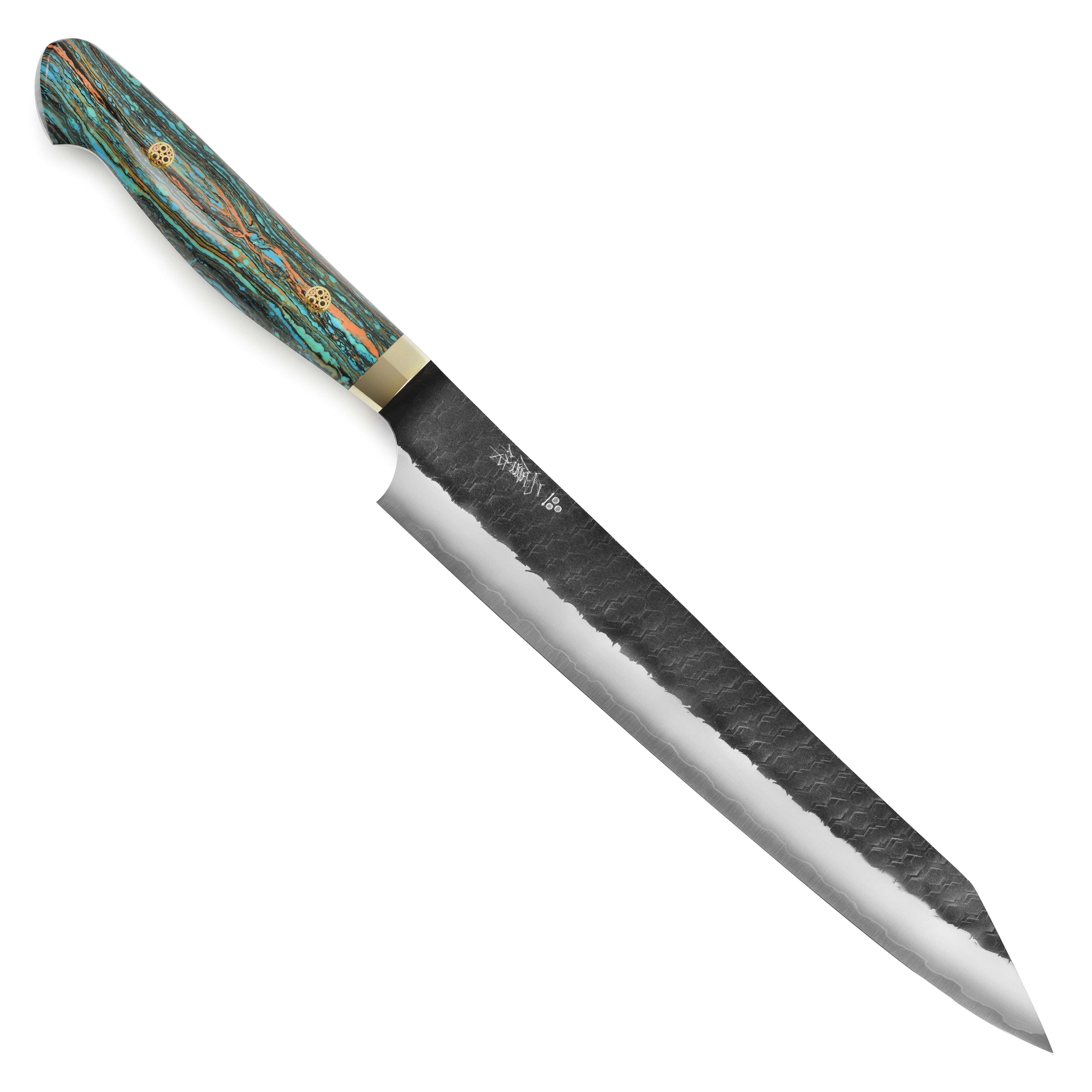 Slicing fresh fish with the sujihiki for sushi, showcasing its precision and smooth cut