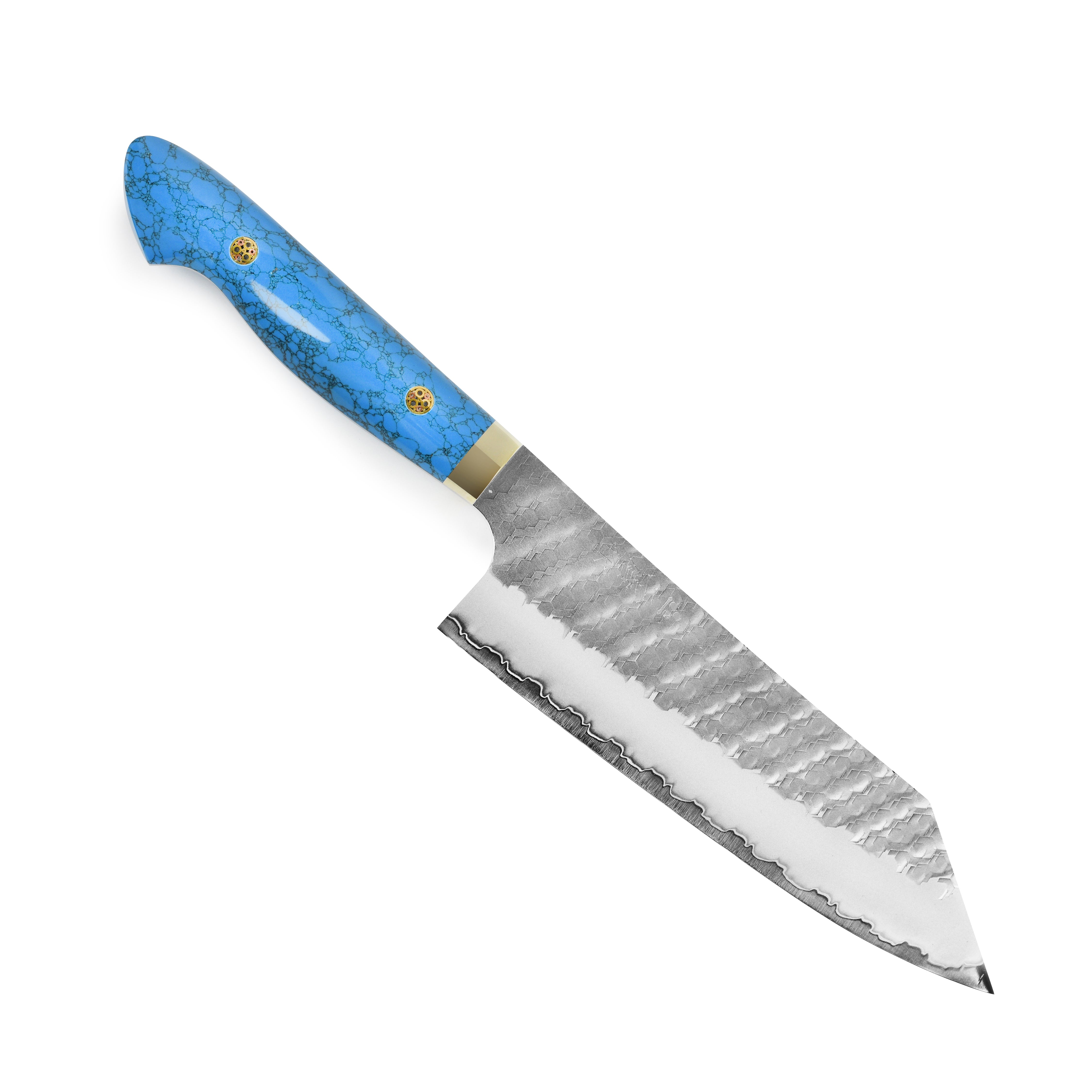 Close-up of the hand-forged Japanese blade of the Nigara SG2 Migaki Tsuchime Bunka Knife