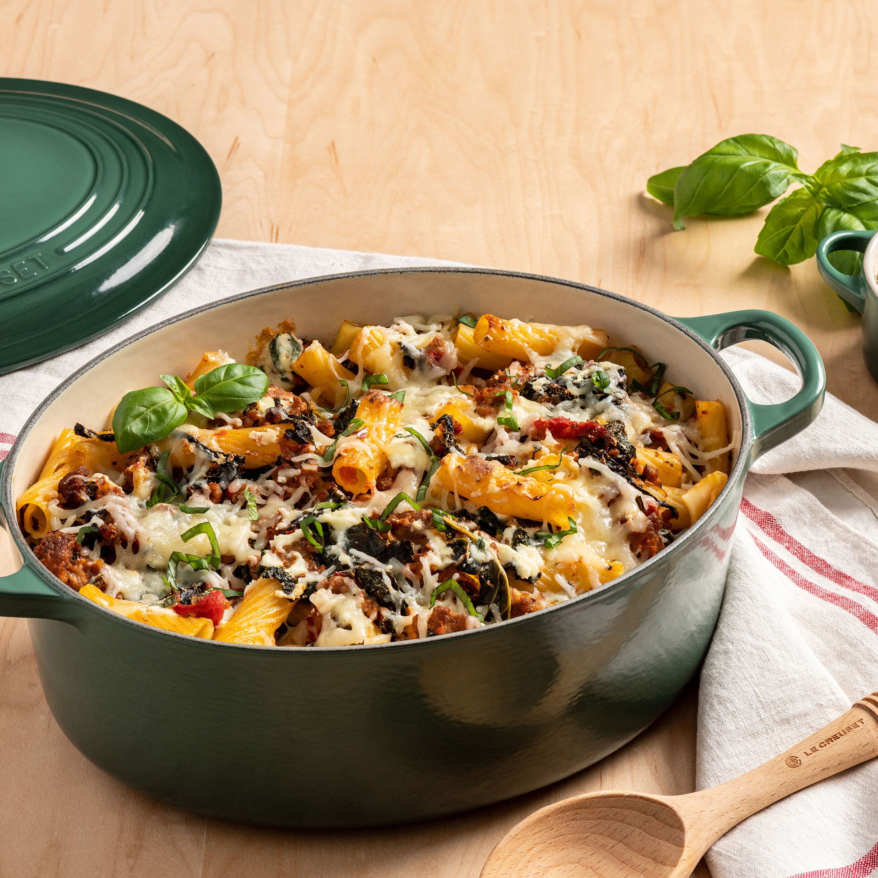 Interior view of the 6.75-quart cast iron Dutch oven highlighting even heat distribution
