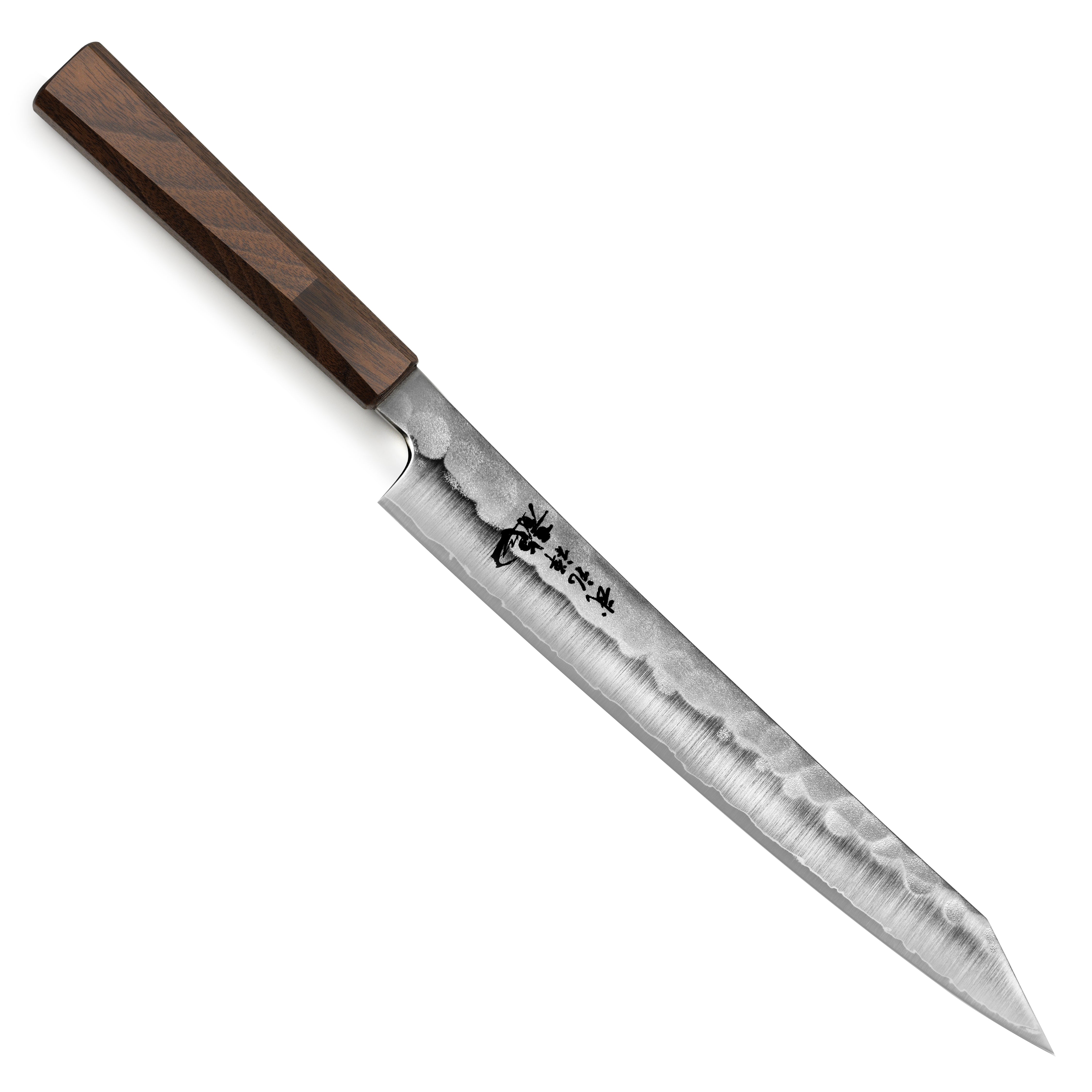 Elegant handle of the Japanese slicing knife with detailed craftsmanship for comfortable grip