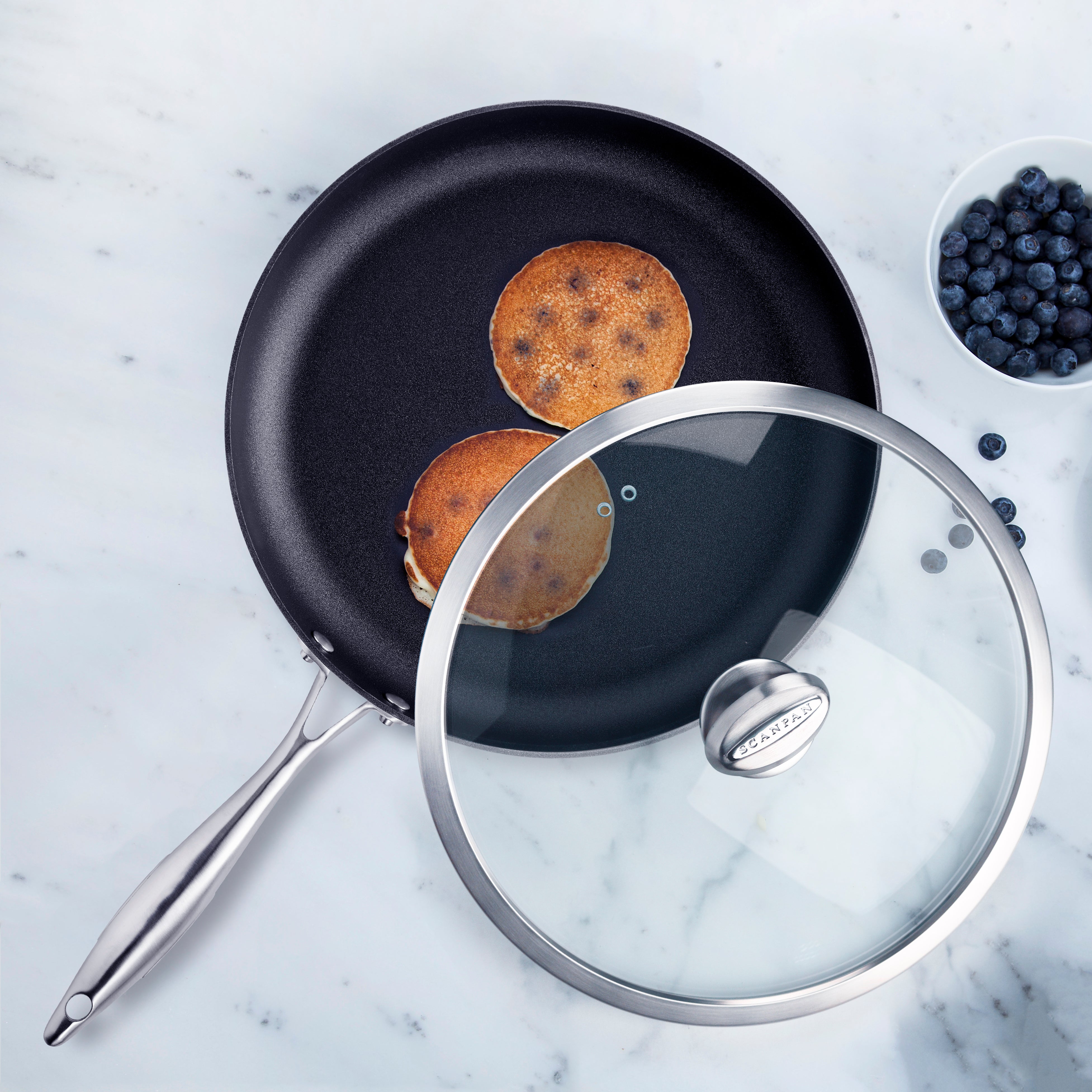 Close-up of durable nonstick surface in Scanpan CX+ frying pan