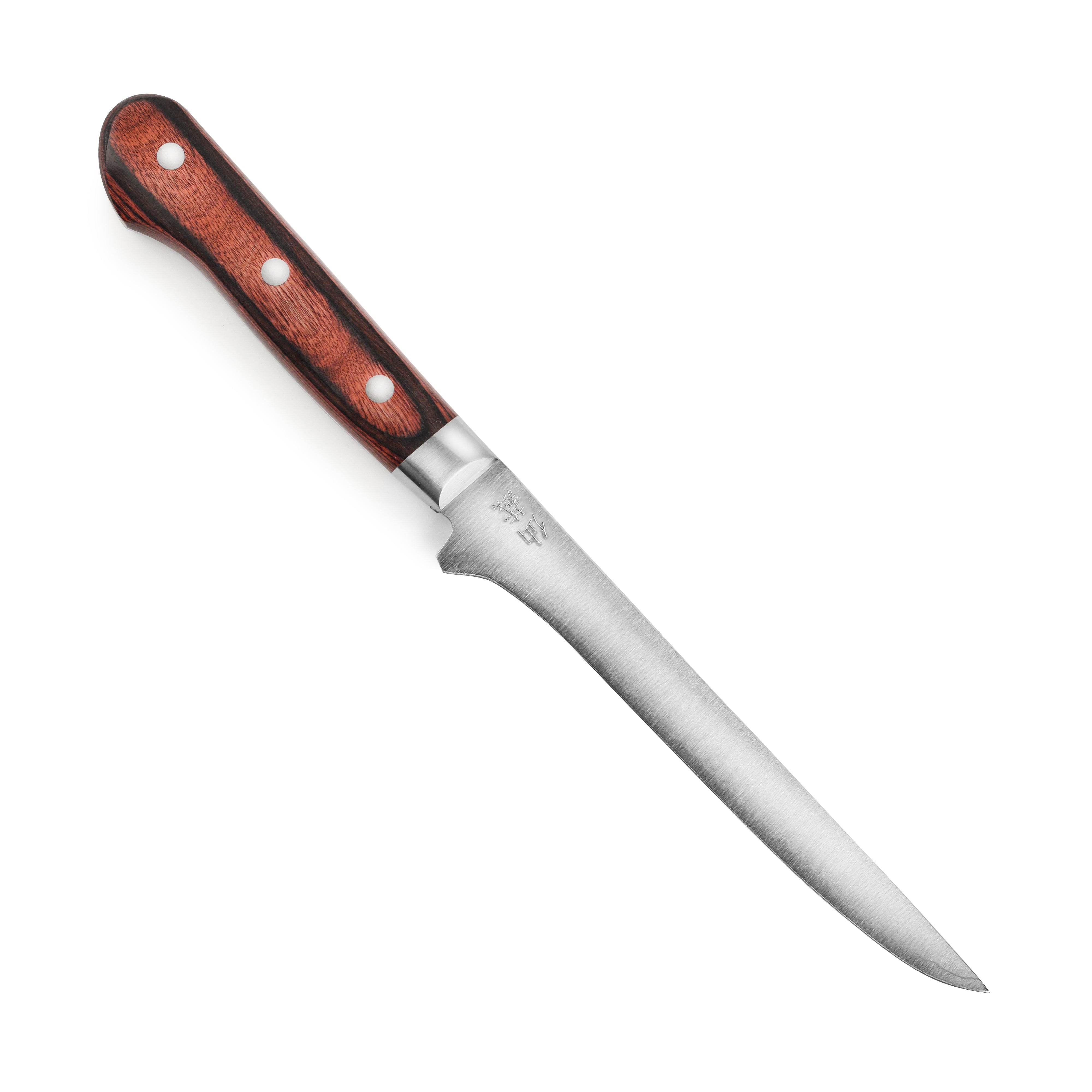 Senzo Clad AUS10 boning knife with sharp blade and Pakkawood handle for precise butchering