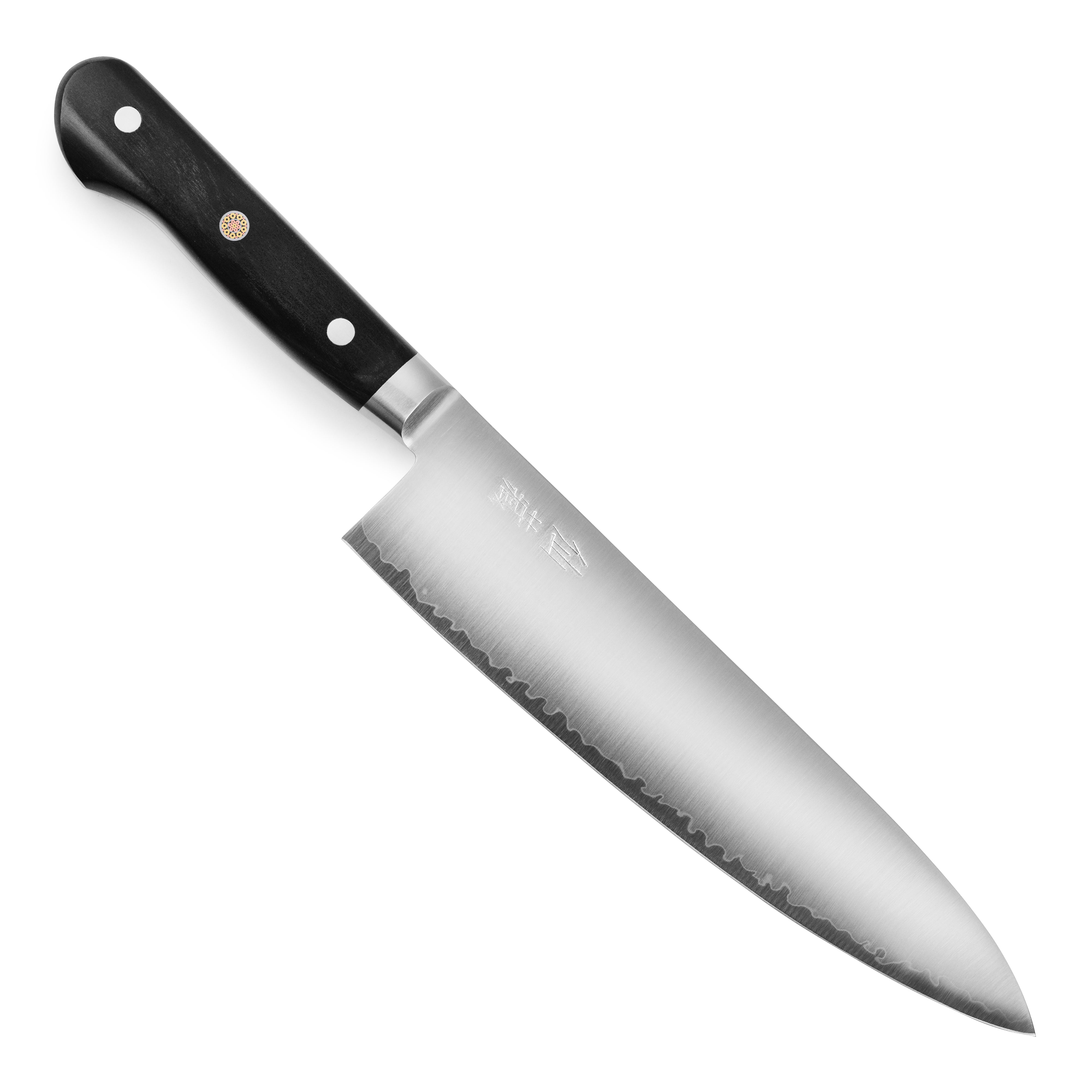 Suncraft Senzo Premium Japanese Chefs Knife showcasing its high-carbon stainless steel blade and elegant wooden handle.