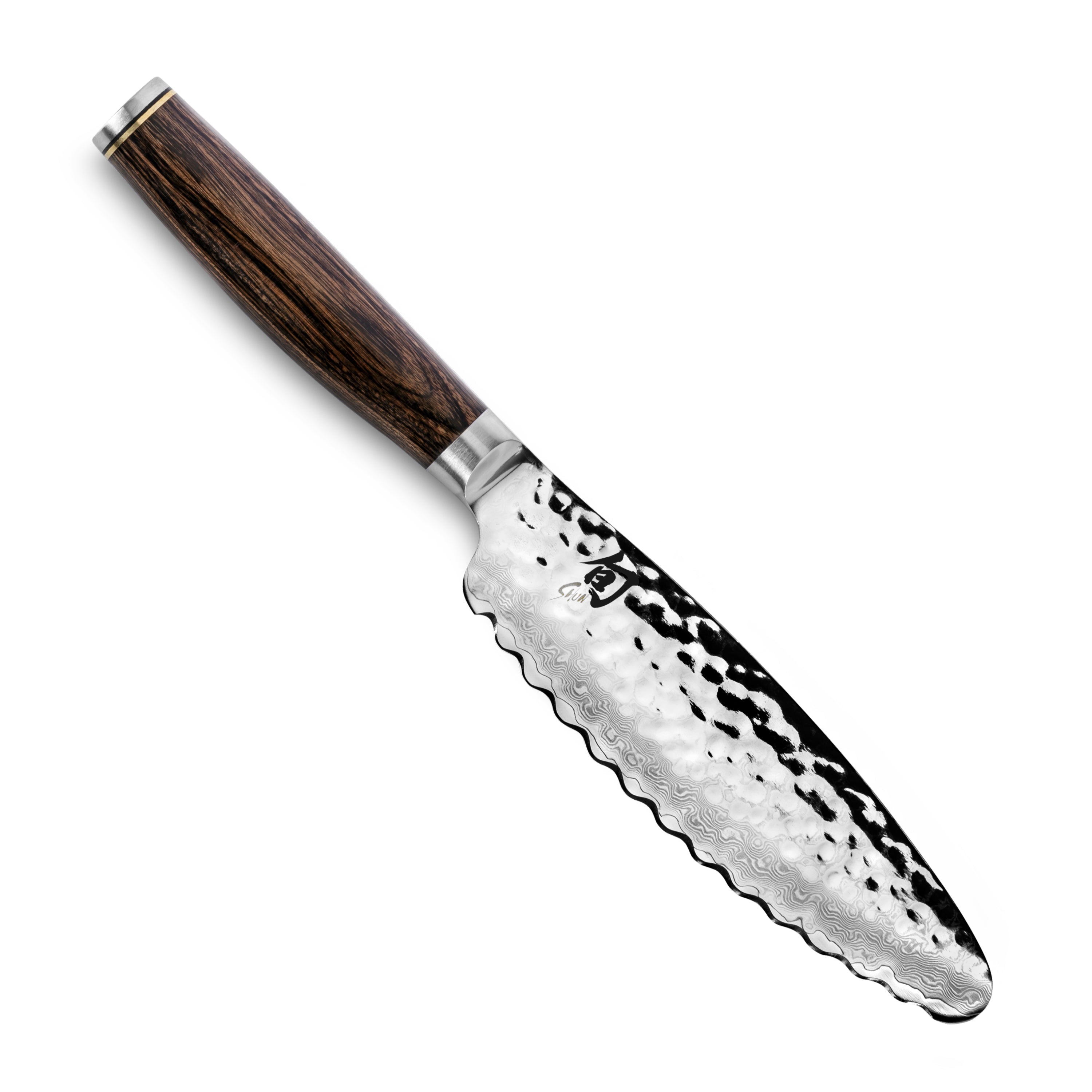 Side view of the Japanese chef knife handle, showing ergonomic walnut PakkaWood grip