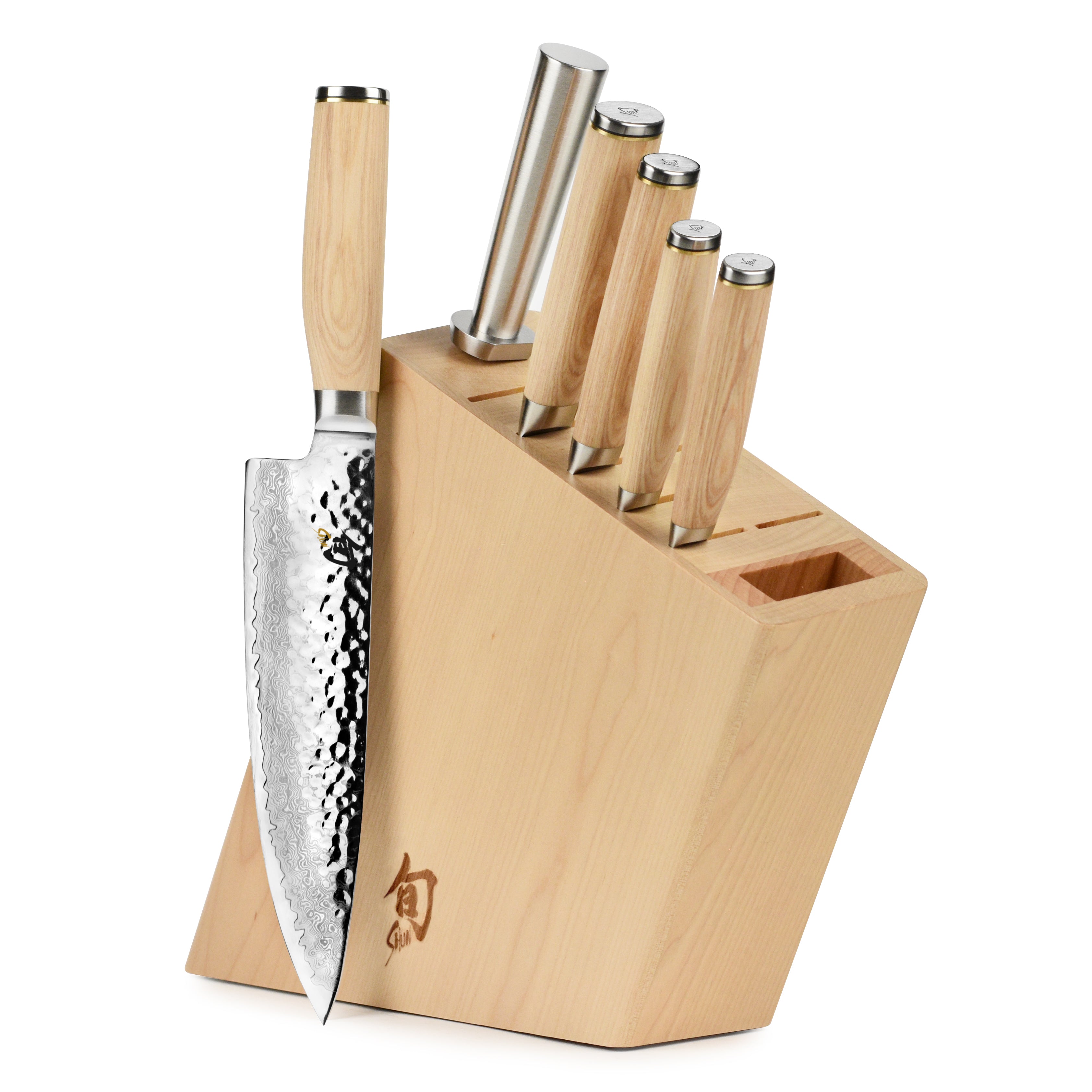 Shun Premier Blonde knife set with Damascus layered blades and wooden handles