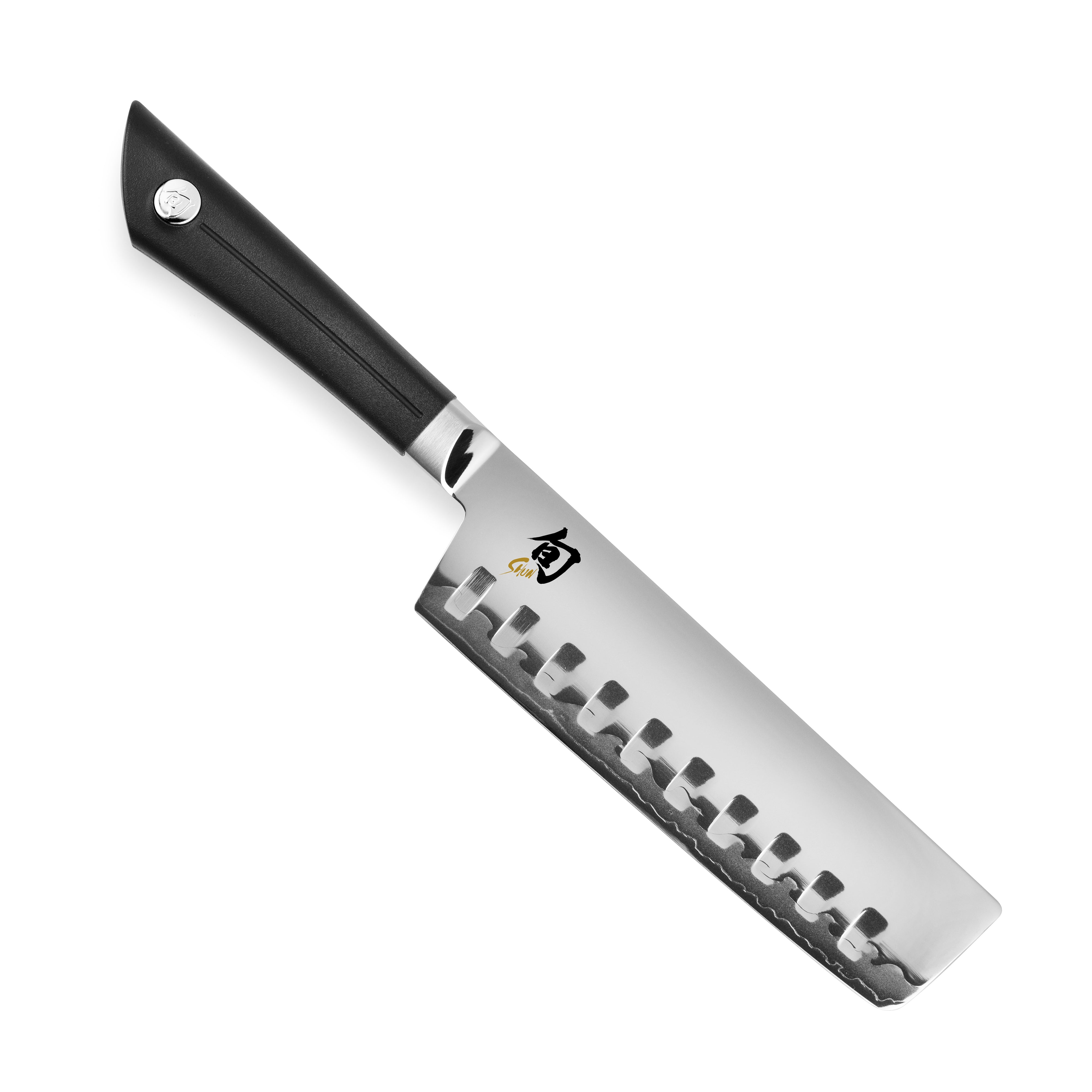 Shun Sora Nakiri knife with a detailed view of the blade and handle, designed for precision cutting in the kitchen.