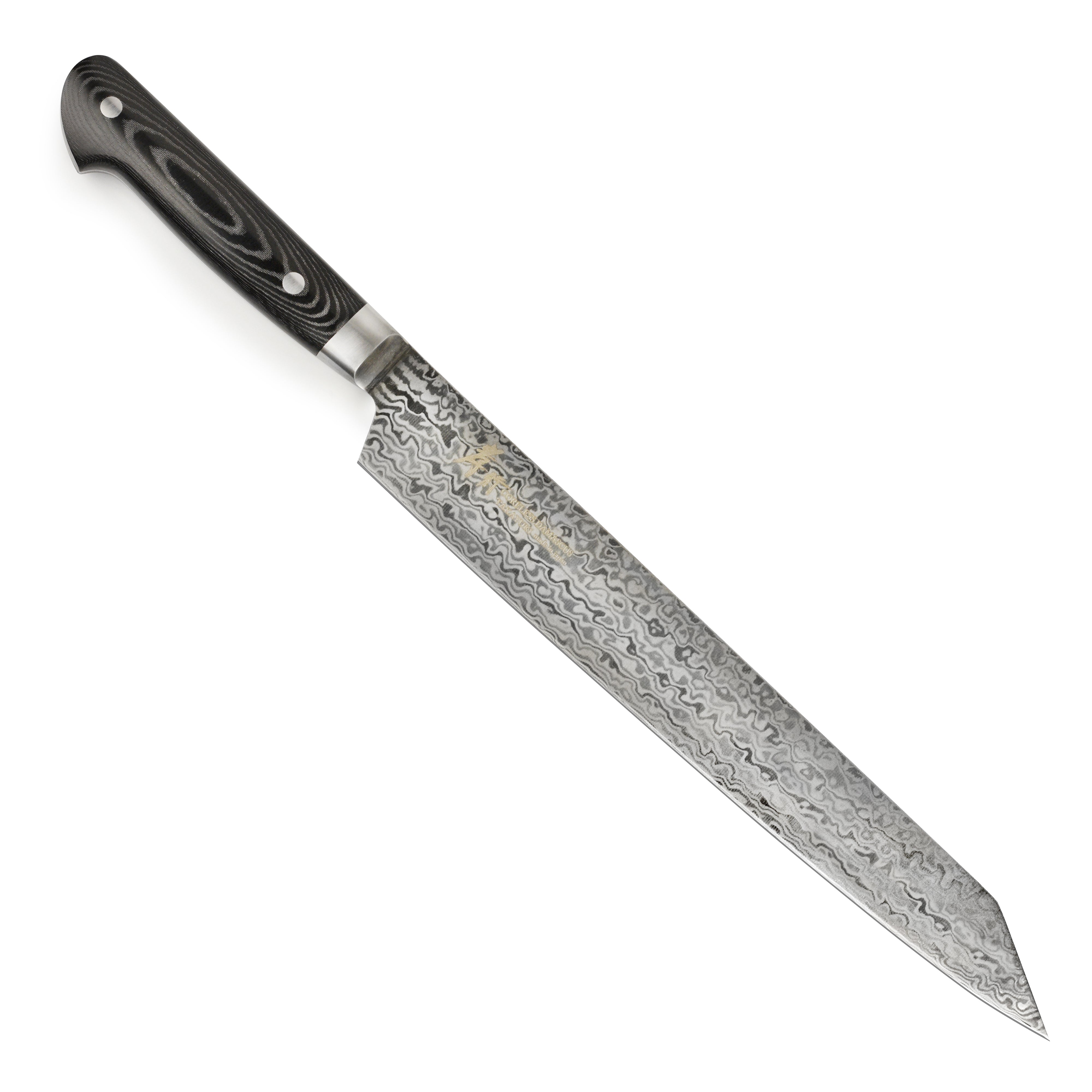 Takayuki Japanese kitchen knife with damascus blade and full-tang handle