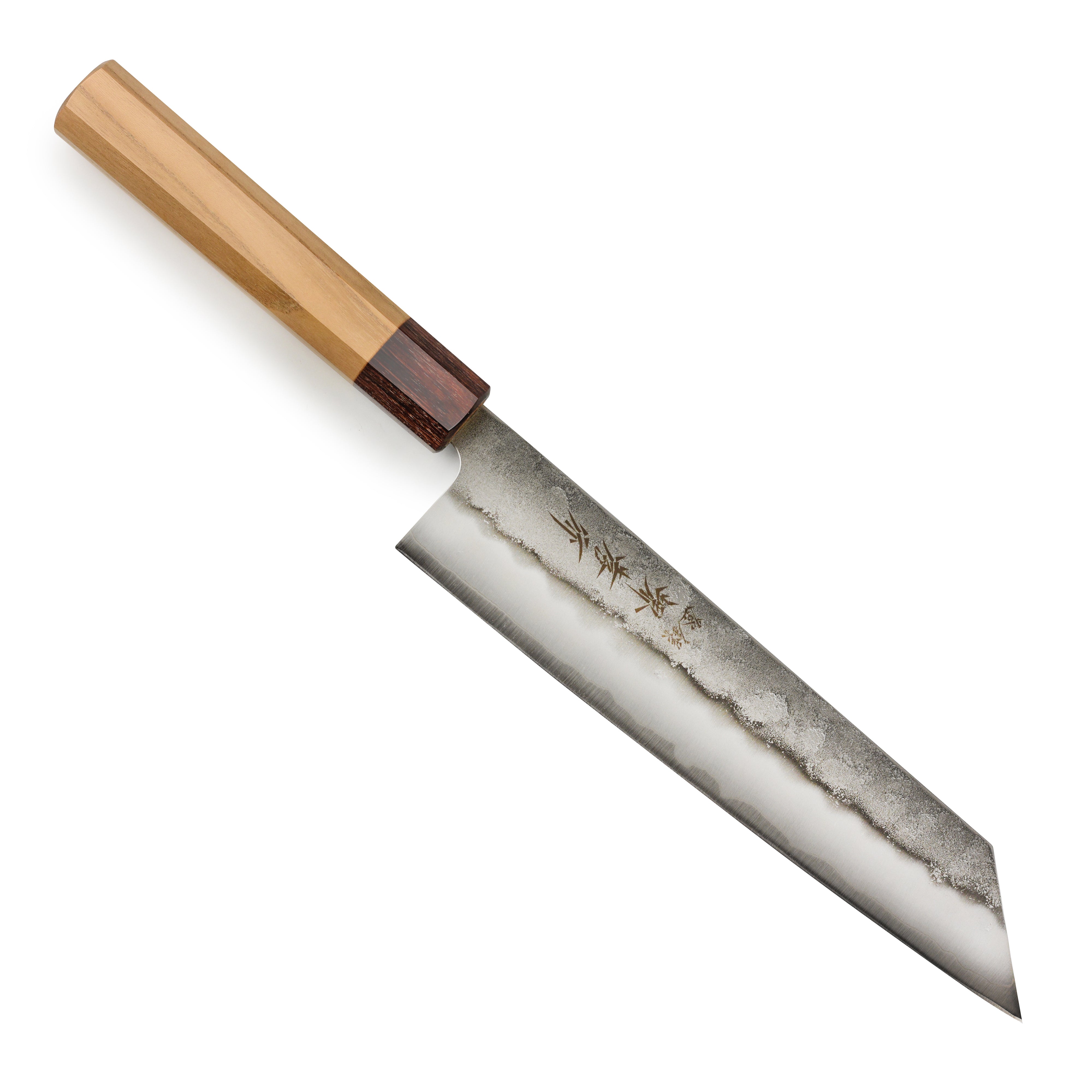 Sakai Ginsan Kiritsuke knife displayed from the side, highlighting its blade and handle design.