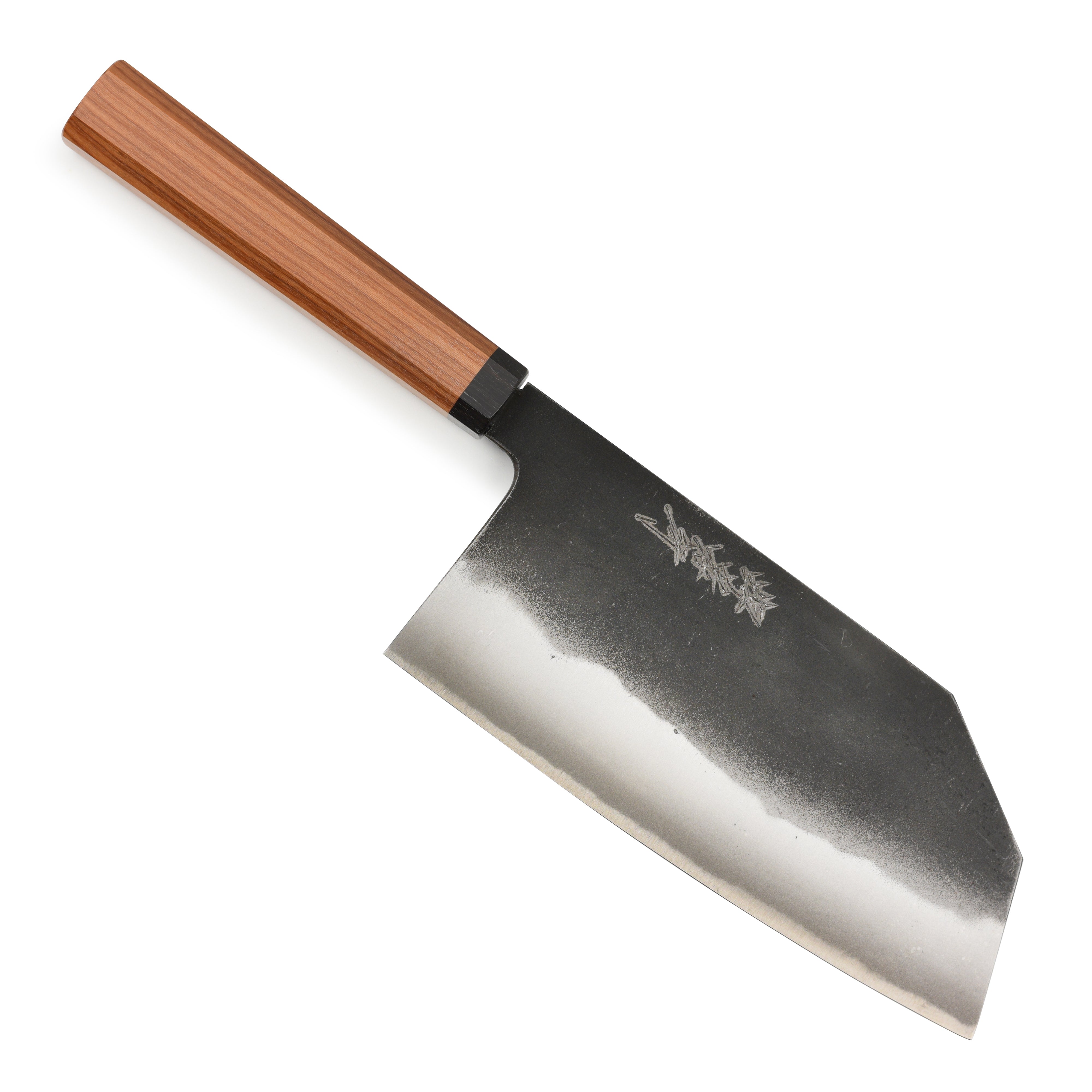 Master Kenji Togashi showcasing the hand-forged Takayuki Tokujo Shirogami knife in a traditional Japanese kitchen setting.