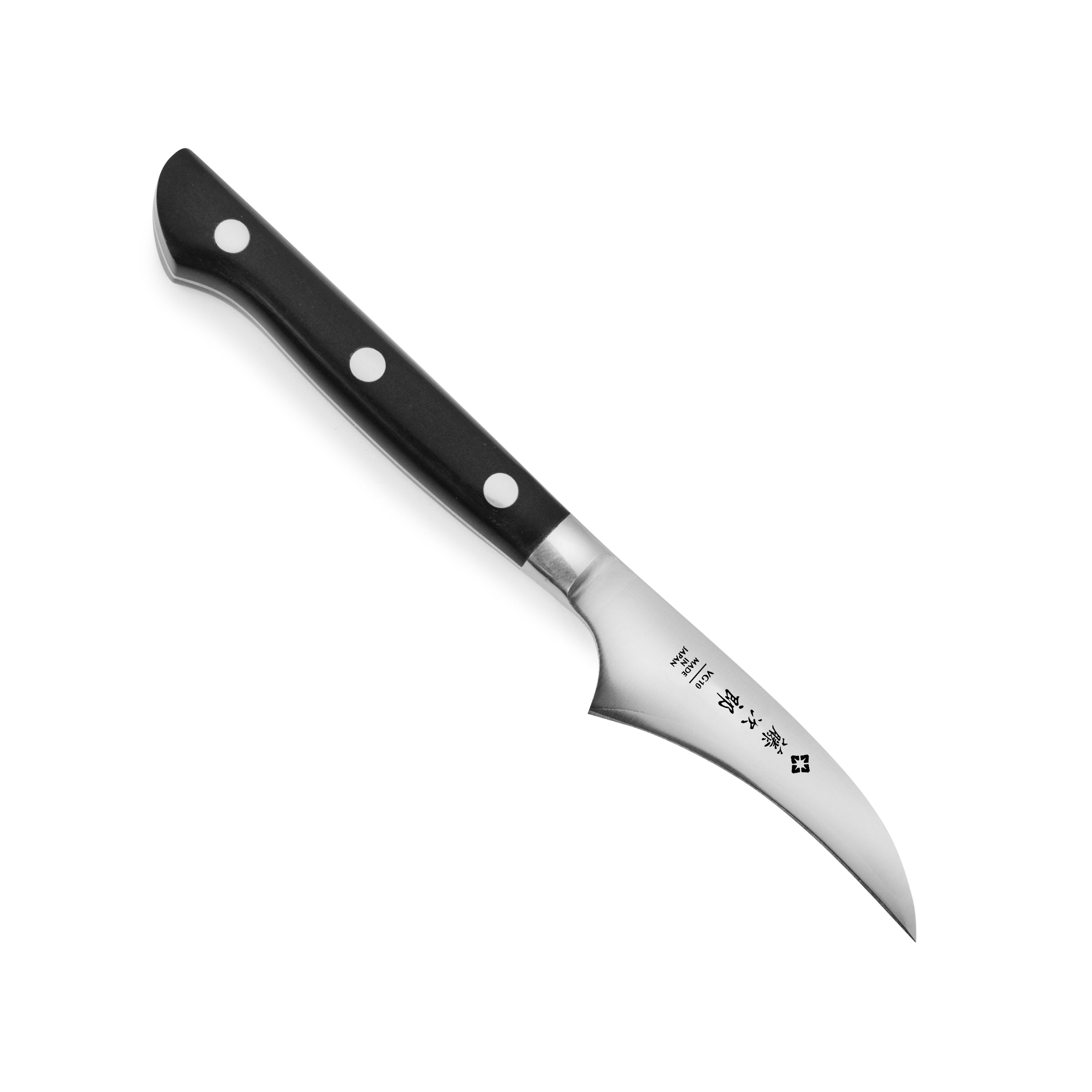 Japanese paring knife with VG-10 steel core and micarta handle for peeling tasks